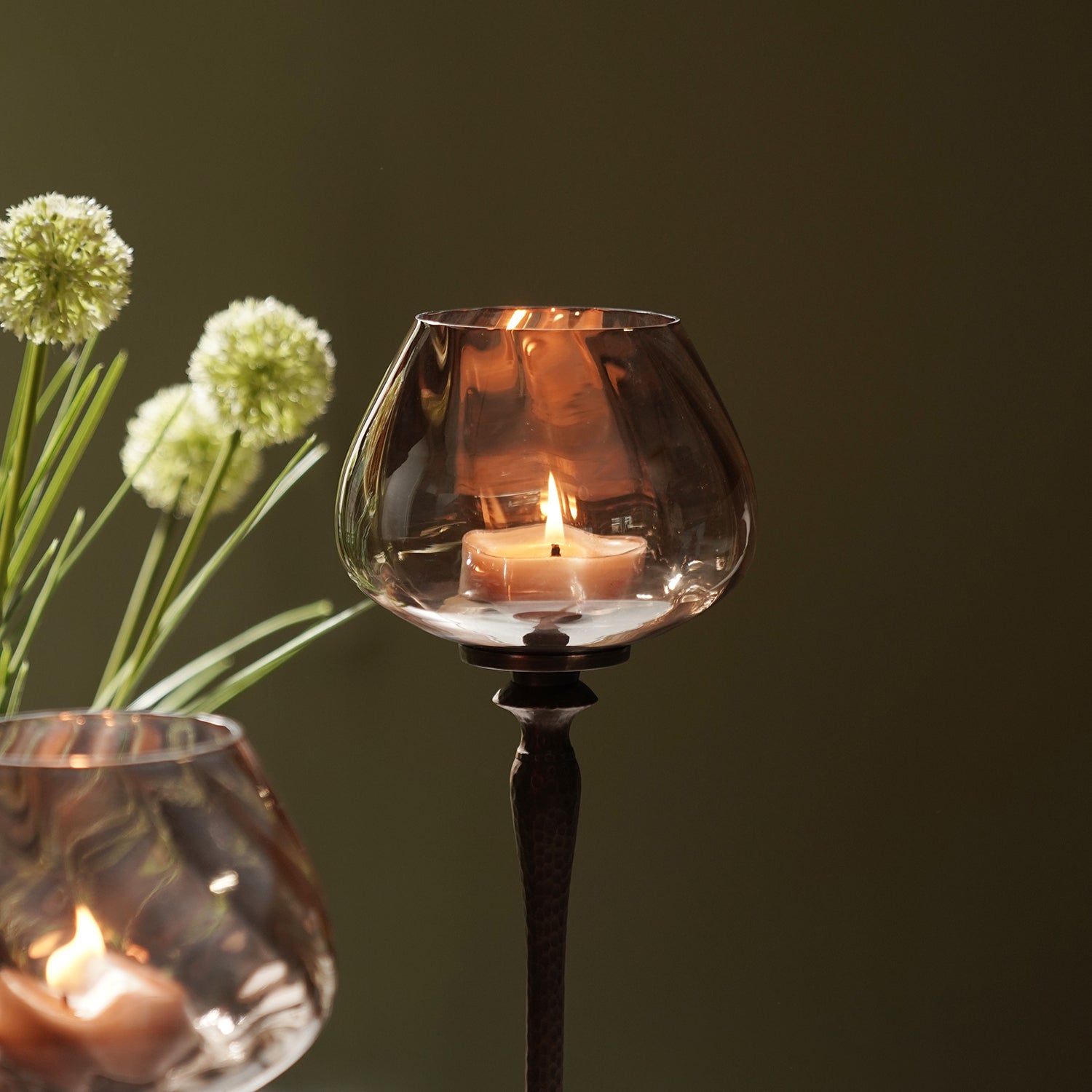 Brown Antique Finish Hammered Glass Candle Holder