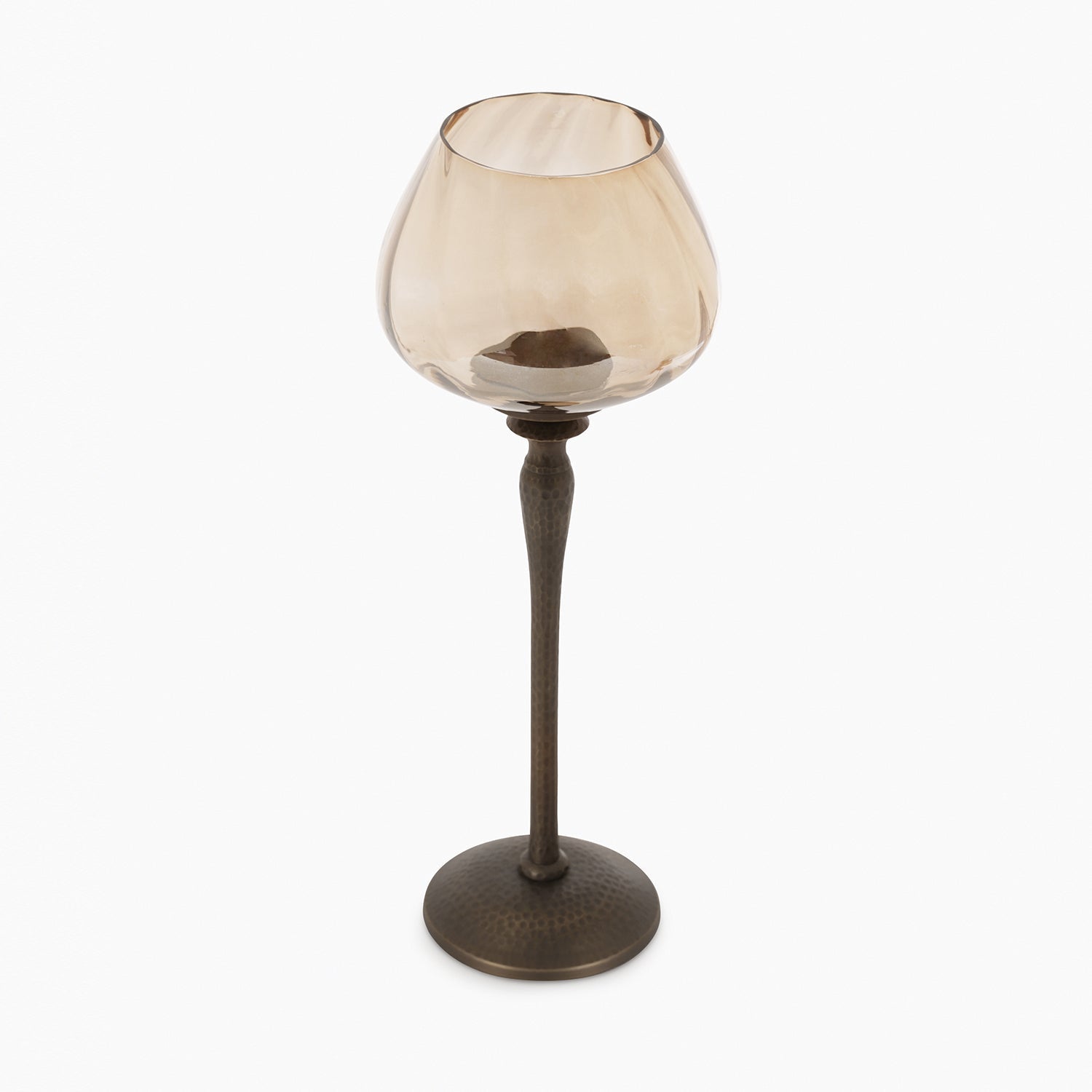 Brown Antique Finish Hammered Glass Candle Holder