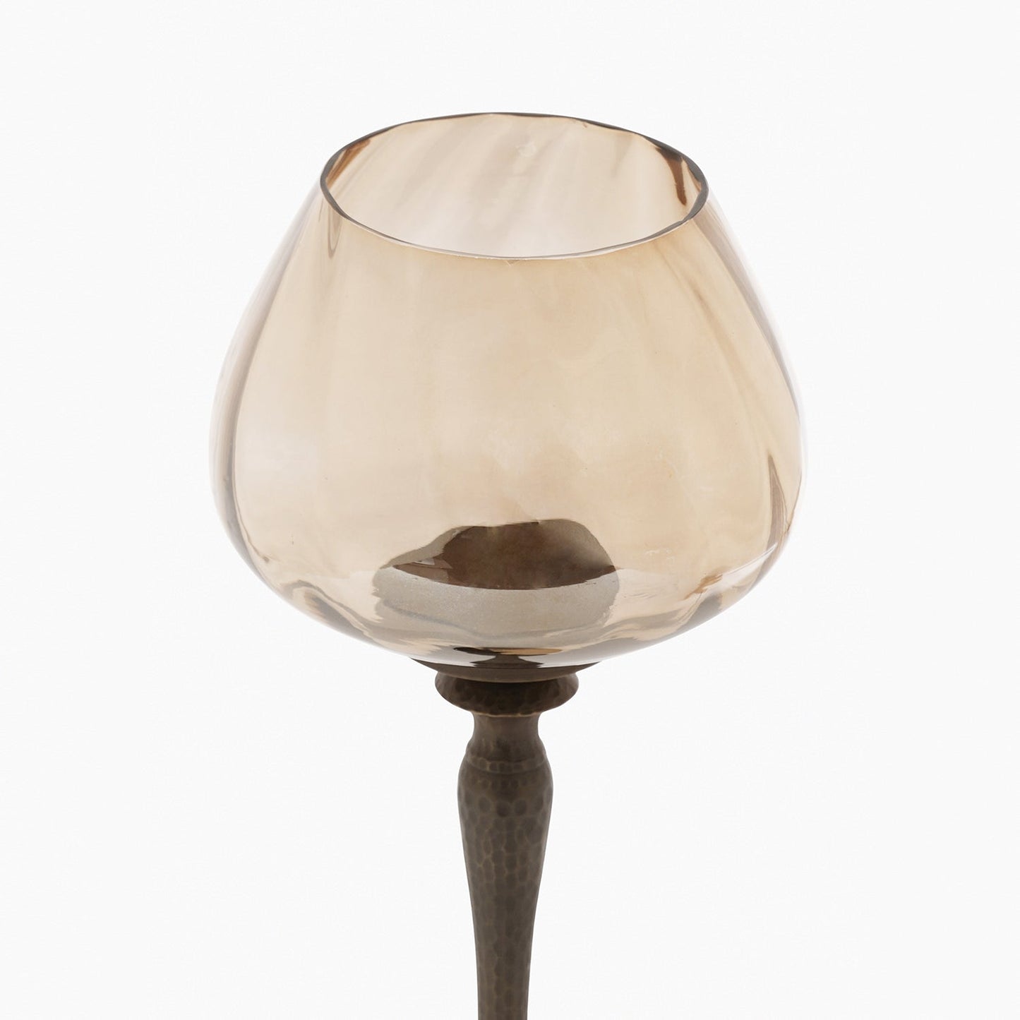 Brown Antique Finish Hammered Glass Candle Holder