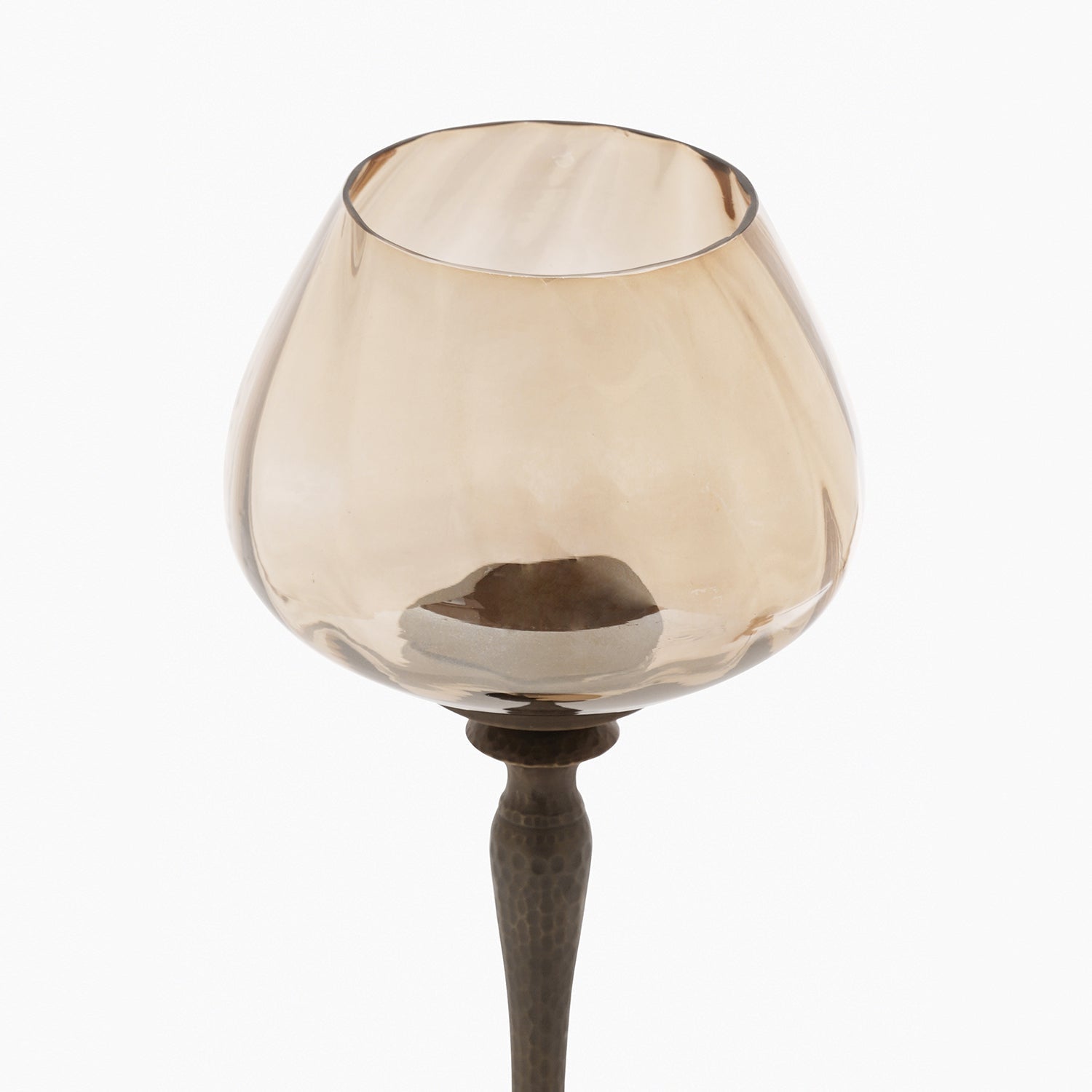 Brown Antique Finish Hammered Glass Candle Holder