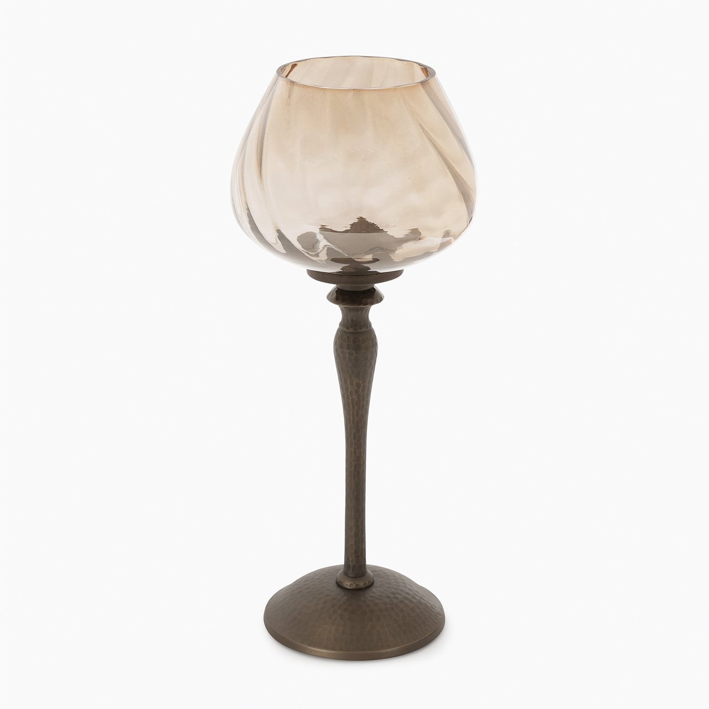 Brown Antique Glass Candle Holder with Hammered Base
