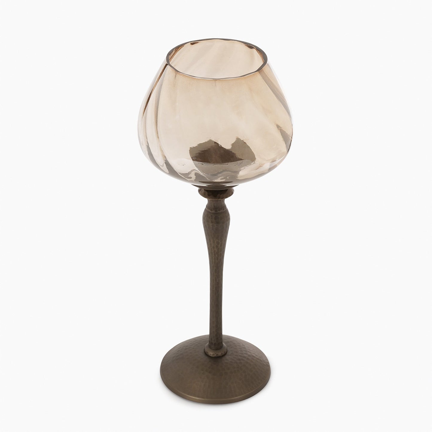 Brown Antique Glass Candle Holder with Hammered Base