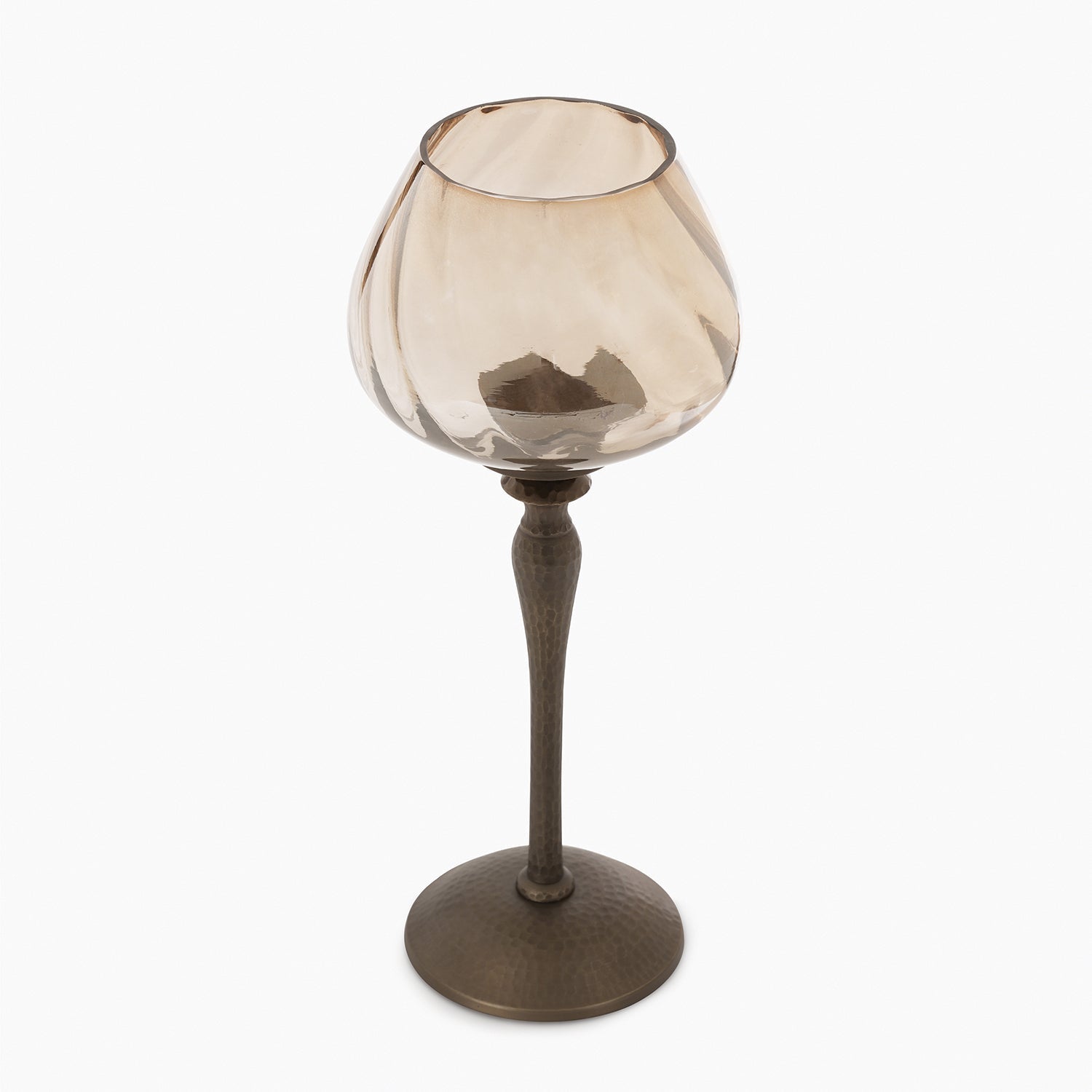 Brown Antique Glass Candle Holder with Hammered Base