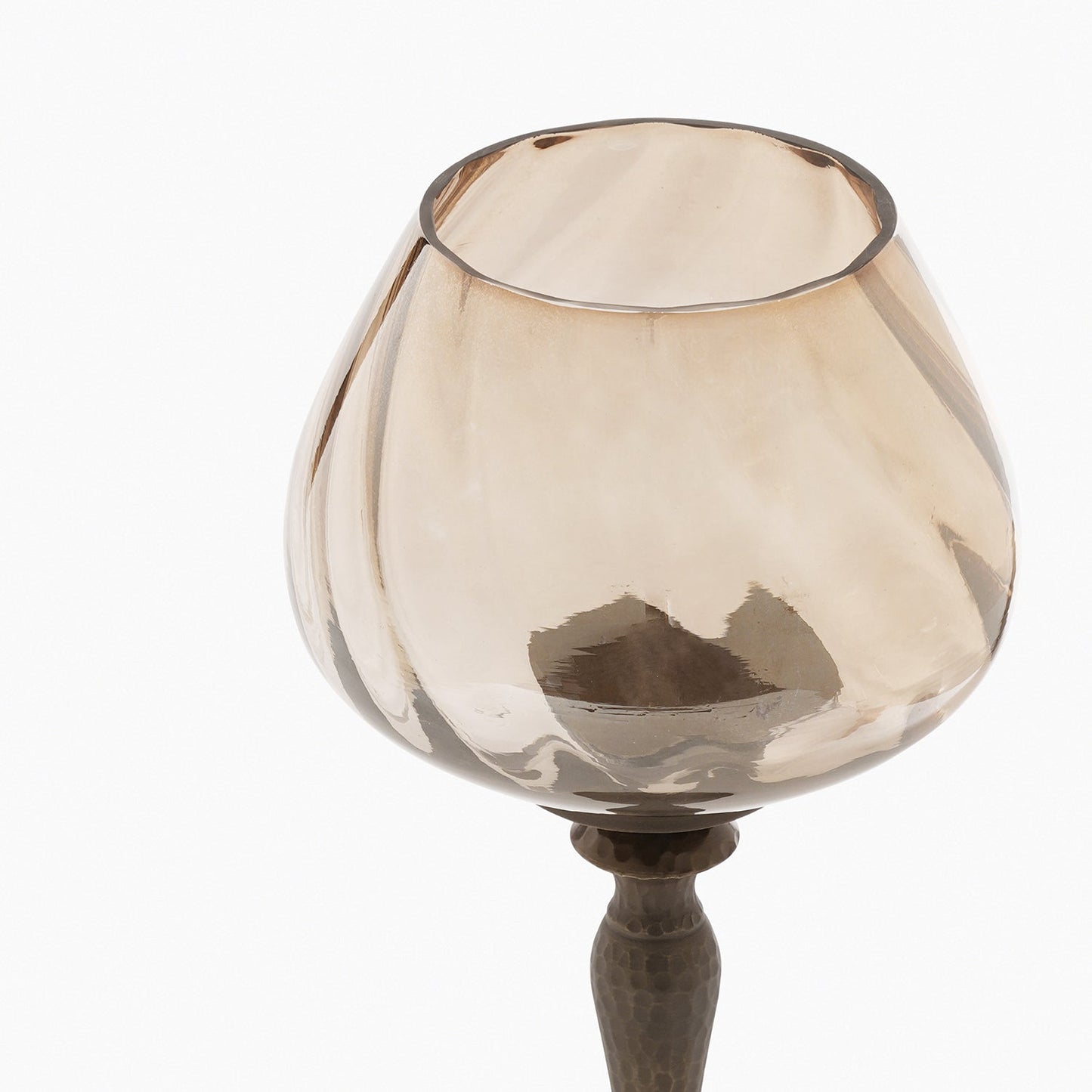 Brown Antique Glass Candle Holder with Hammered Base