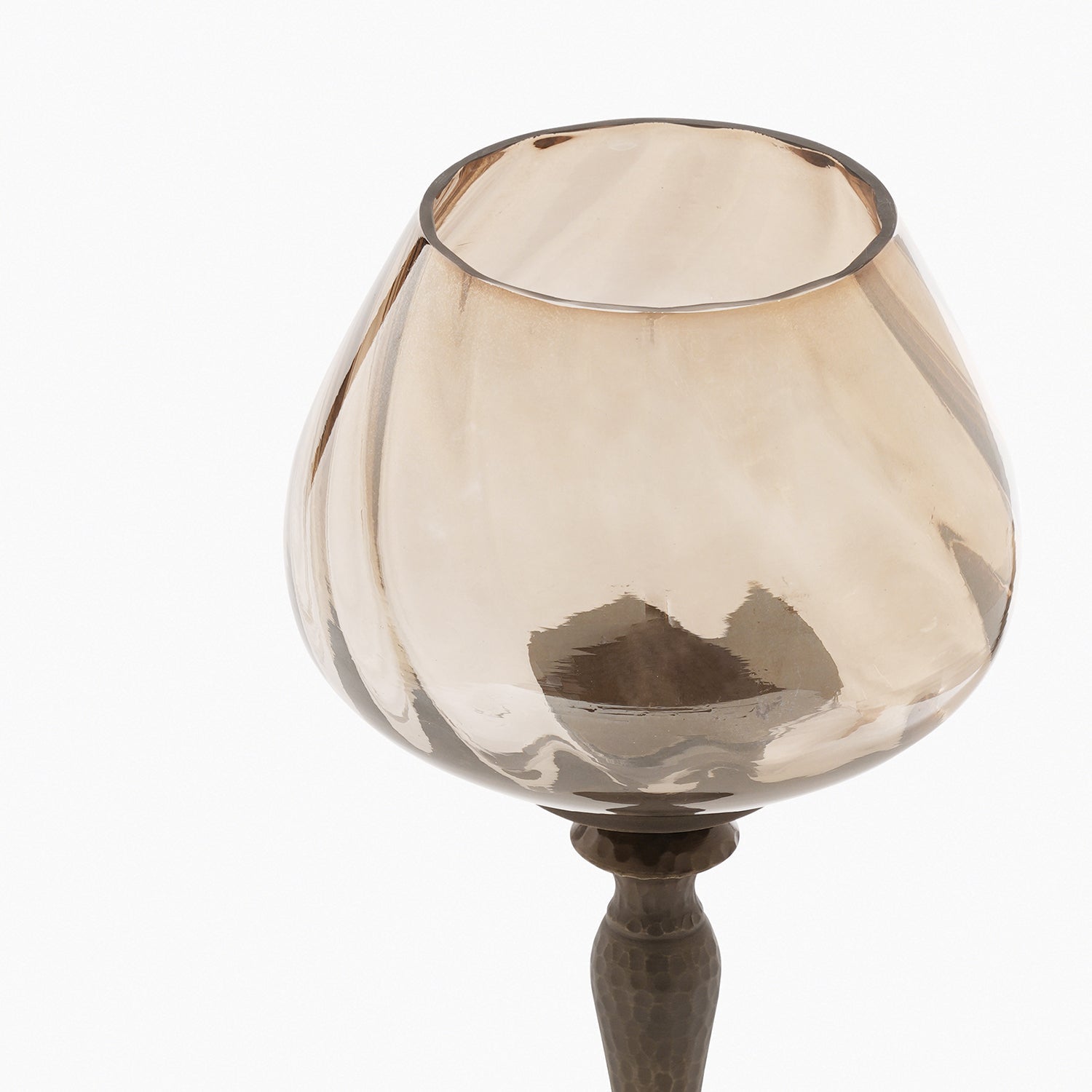 Brown Antique Glass Candle Holder with Hammered Base