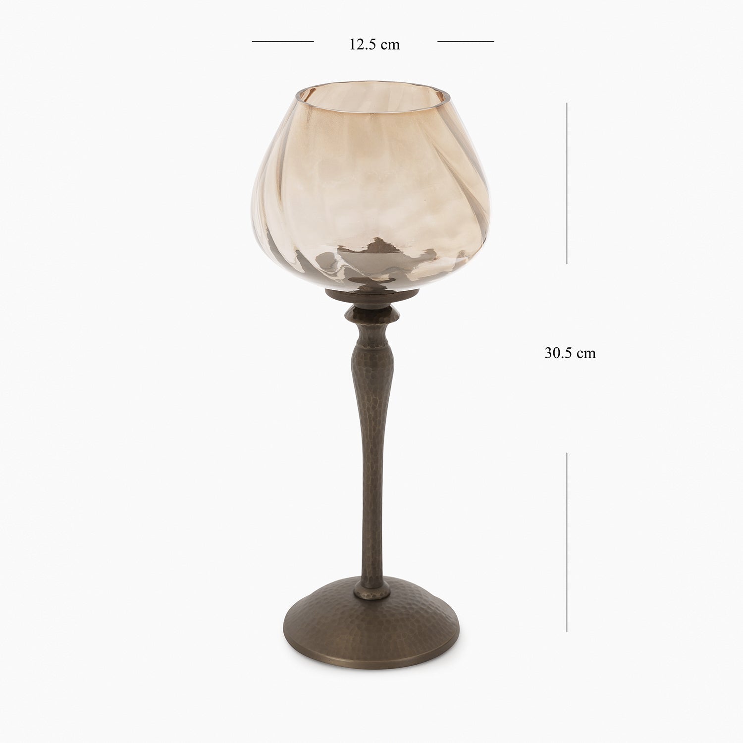 Brown Antique Glass Candle Holder with Hammered Base