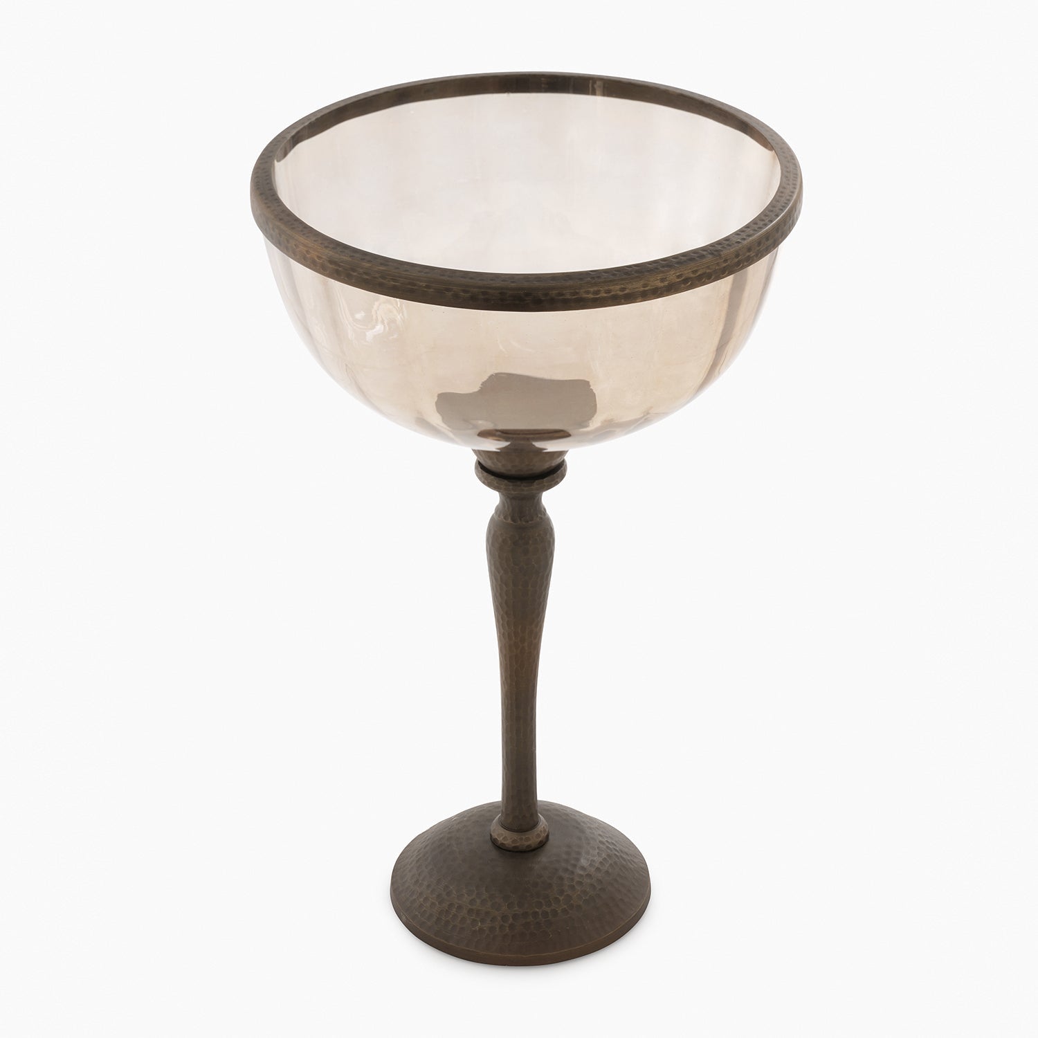 Brown Antique Textured Glass Bowl with Metal Stand