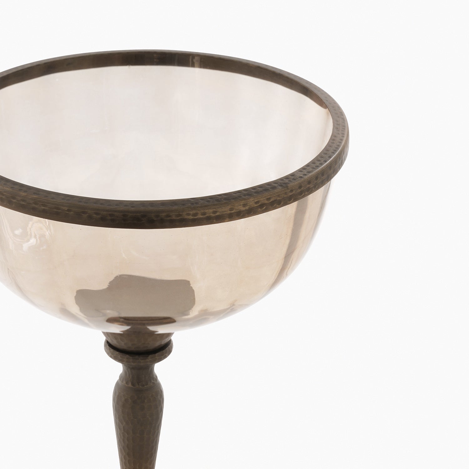 Brown Antique Textured Glass Bowl with Metal Stand