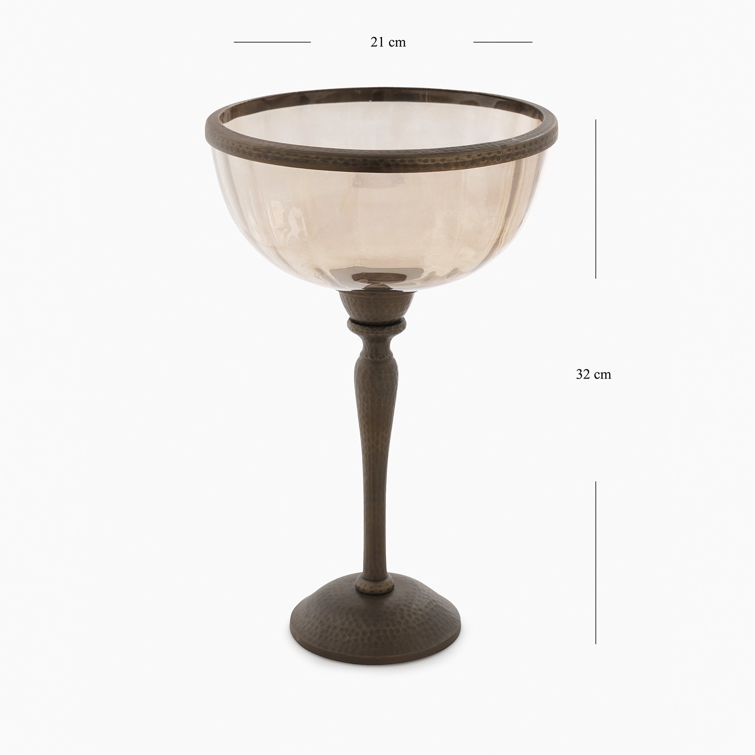 Brown Antique Textured Glass Bowl with Metal Stand