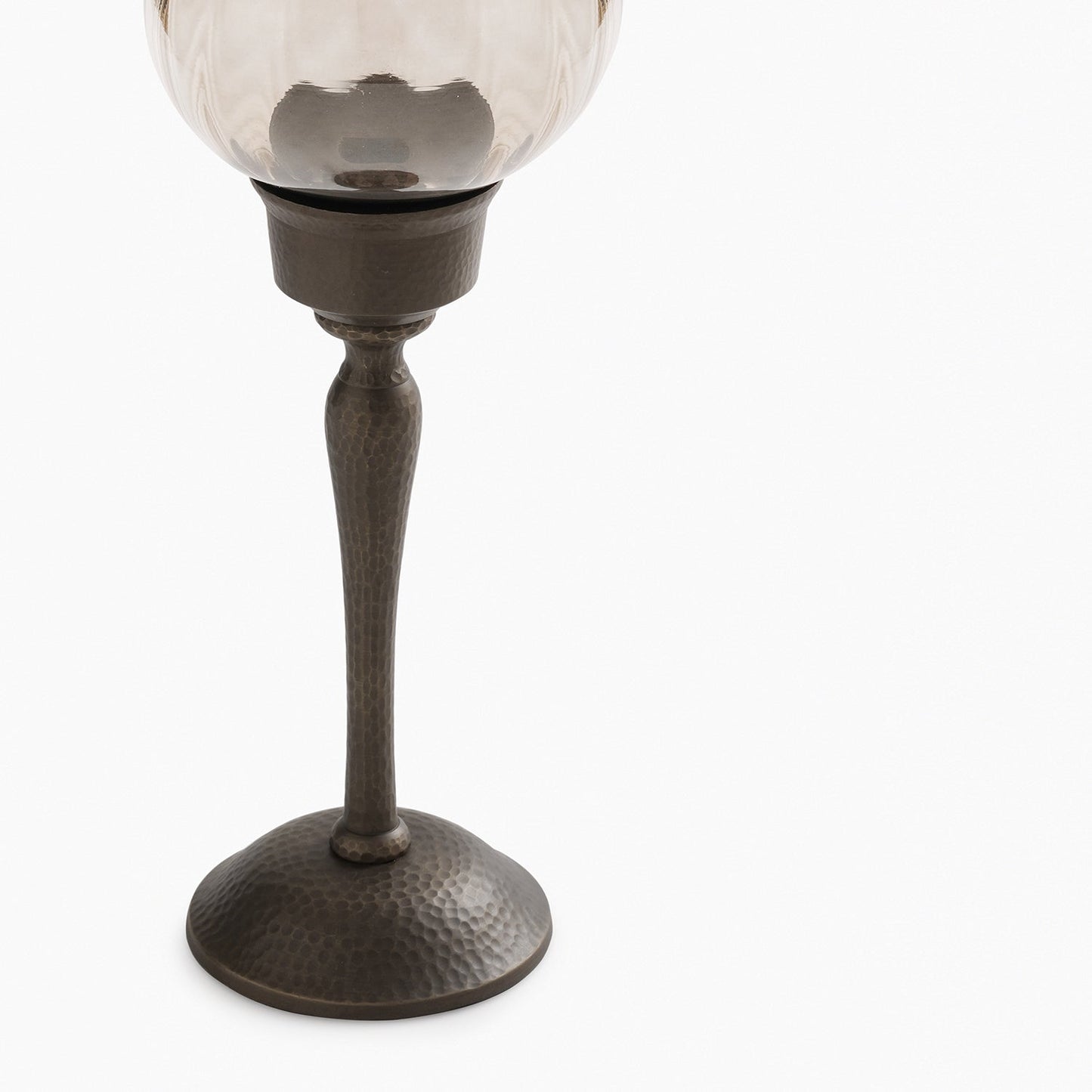 Brown Antique Glass Hurricane with Hammered Stand