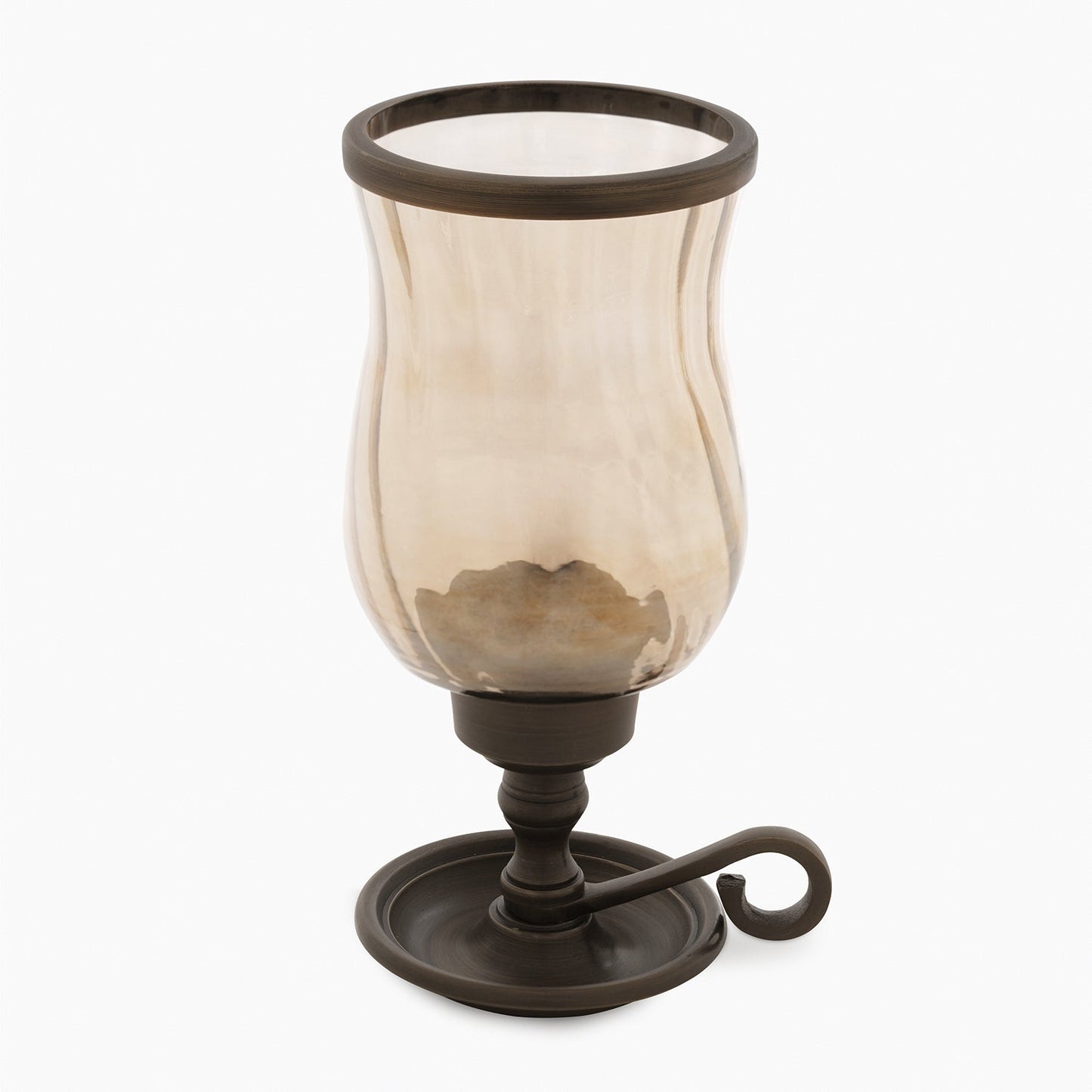 Brown Antique Finish Glass Candle Holder with Metal Handle