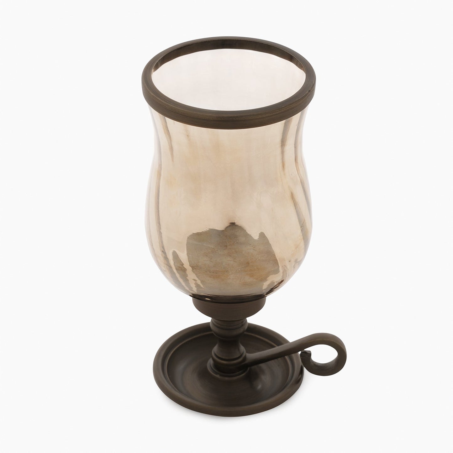 Brown Antique Finish Glass Candle Holder with Metal Handle