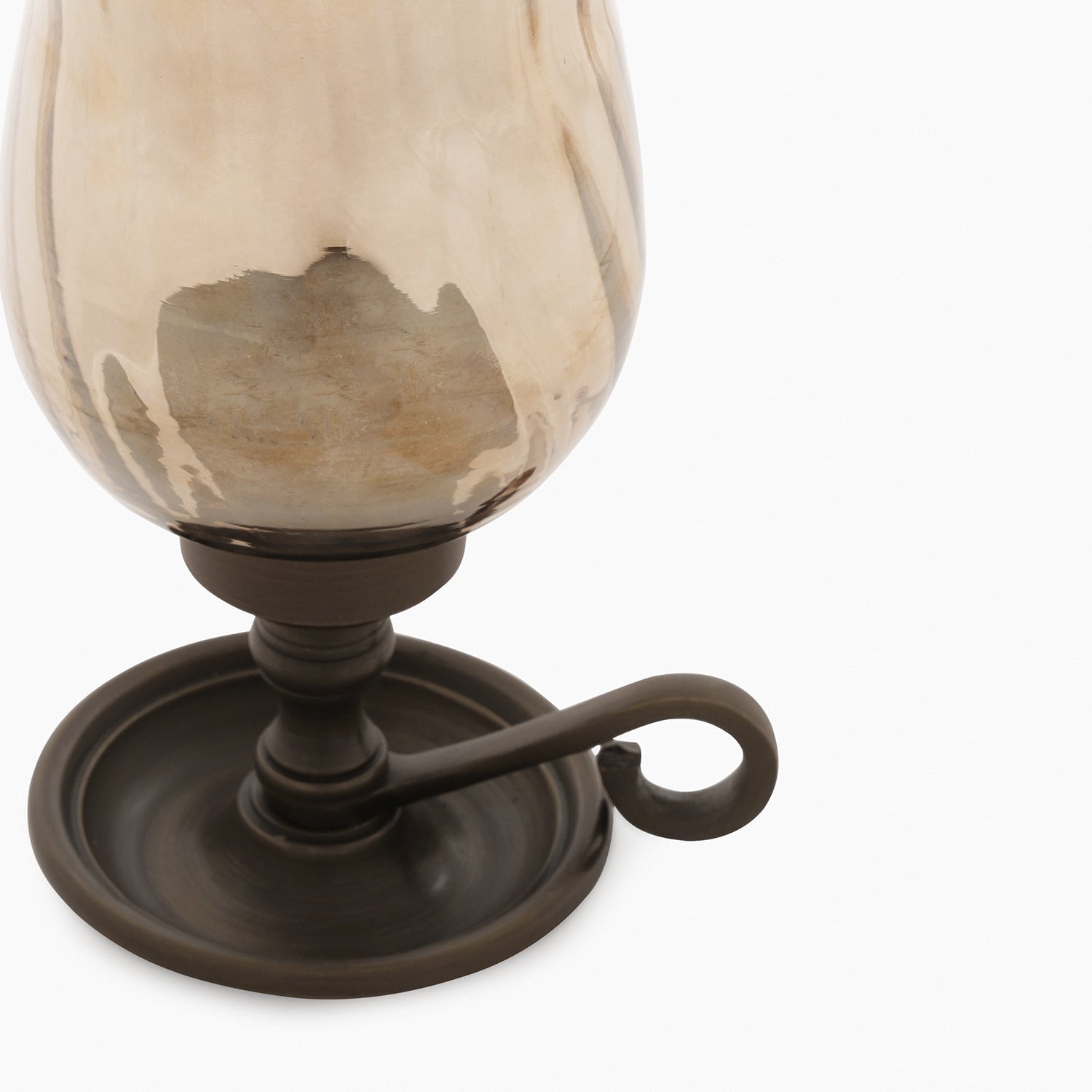 Brown Antique Finish Glass Candle Holder with Metal Handle