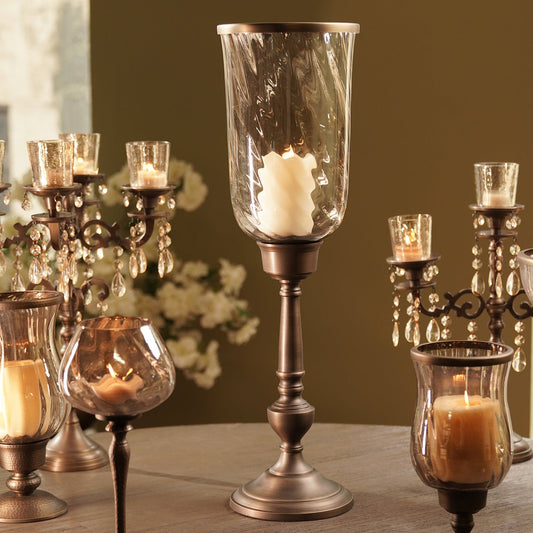 Brown Antique Glass Candle Holder with Metal Base
