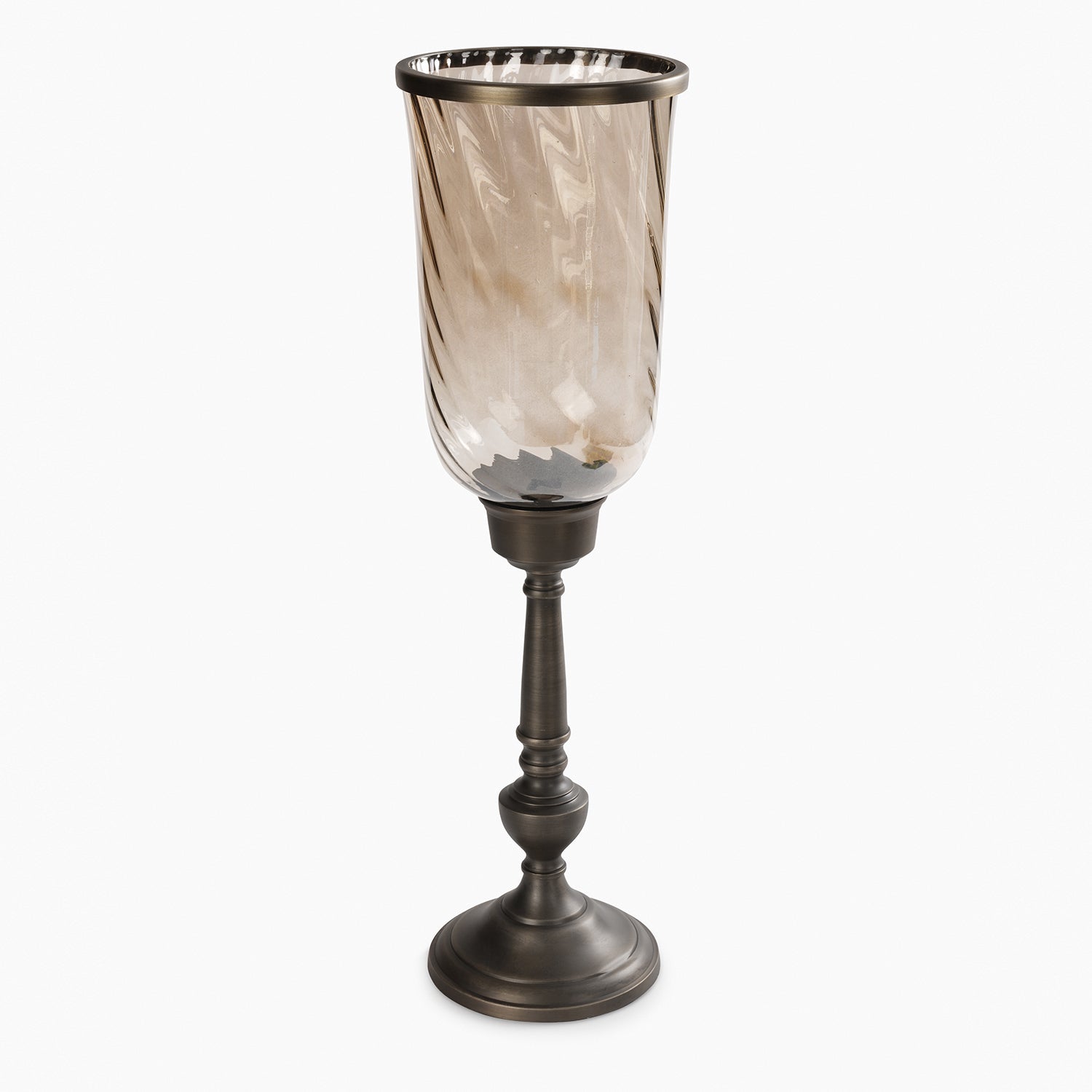 Brown Antique Glass Candle Holder with Metal Base