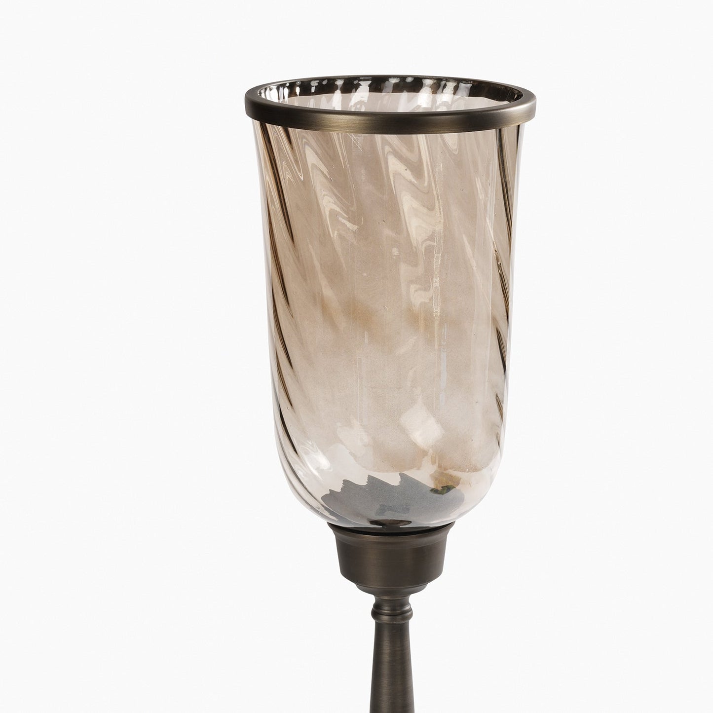 Brown Antique Glass Candle Holder with Metal Base