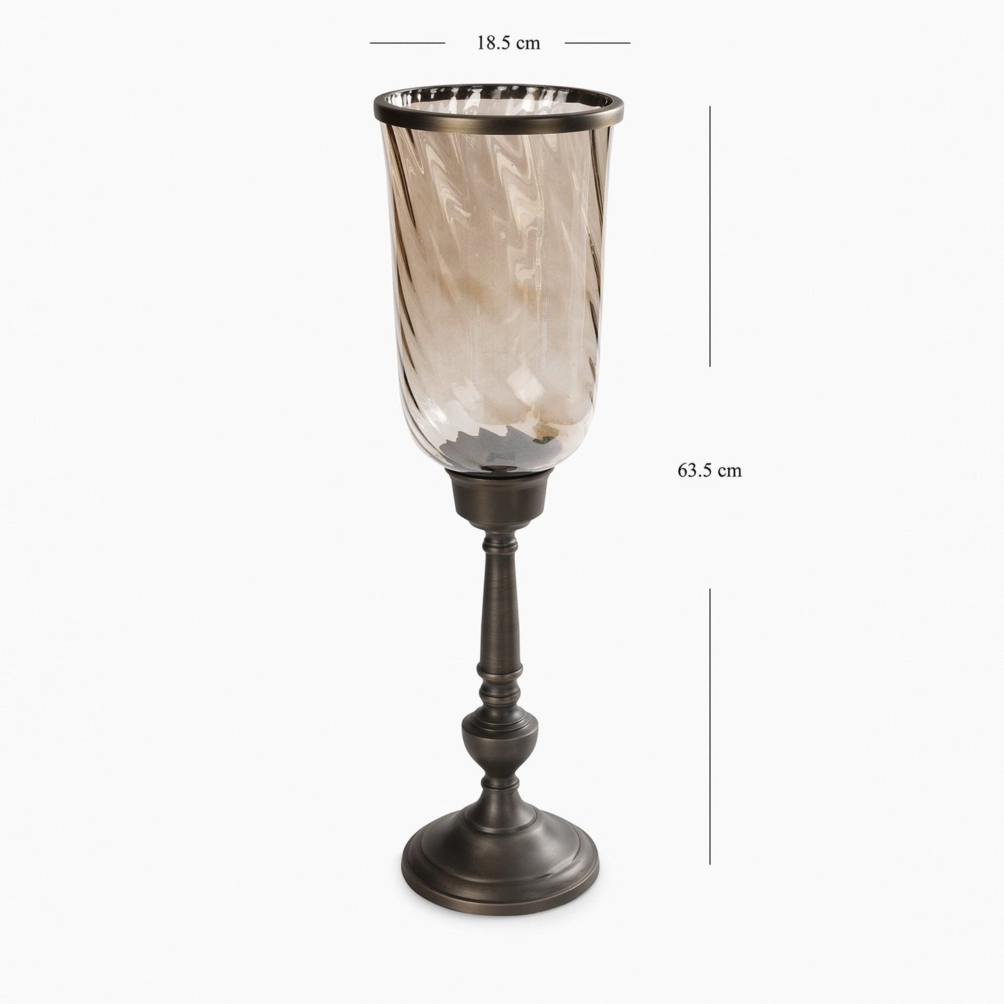 Brown Antique Glass Candle Holder with Metal Base