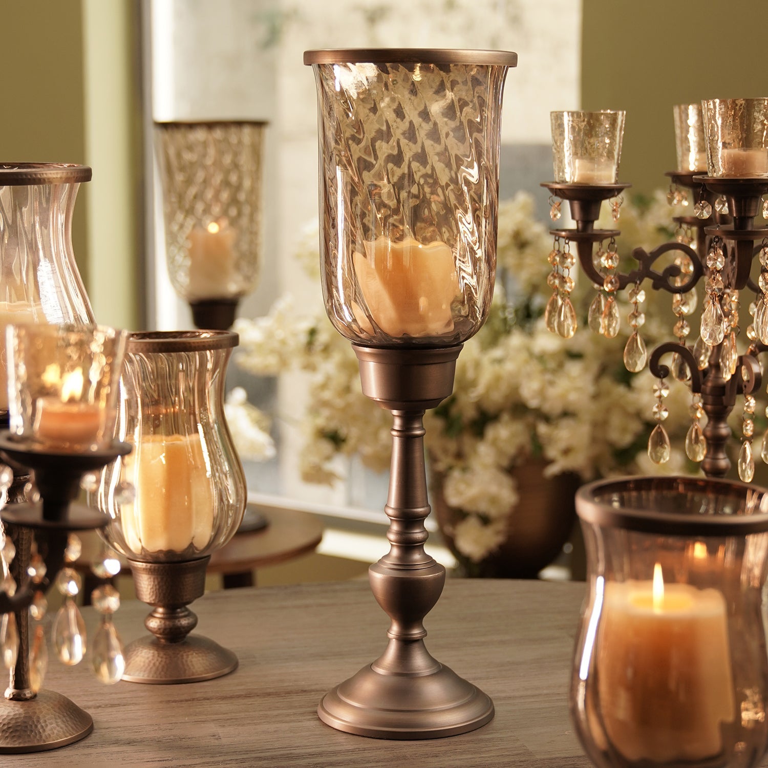 Brown Antique Textured Glass Candle Holder with Stand
