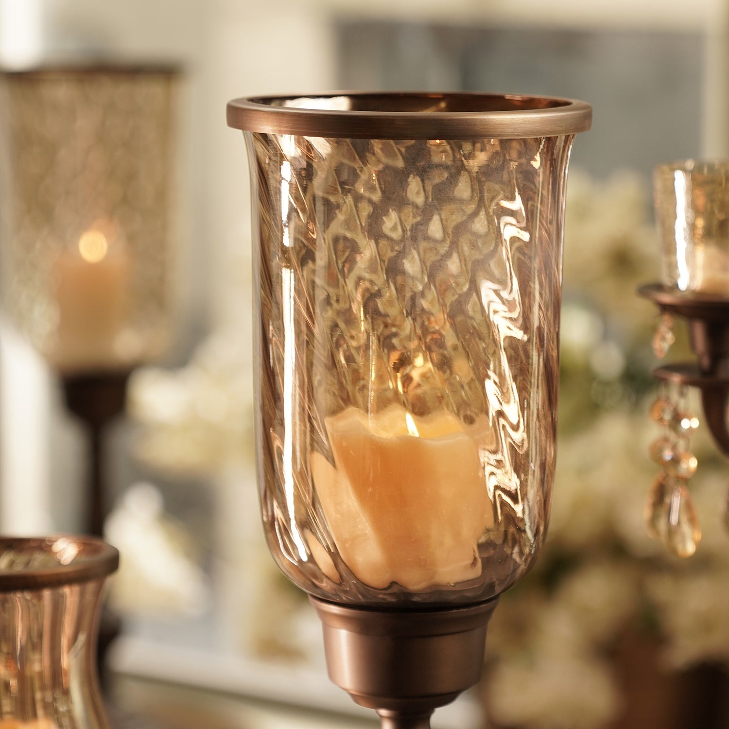 Brown Antique Textured Glass Candle Holder with Stand