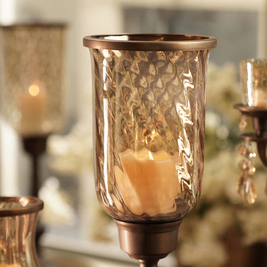 Brown Antique Textured Glass Candle Holder with Stand
