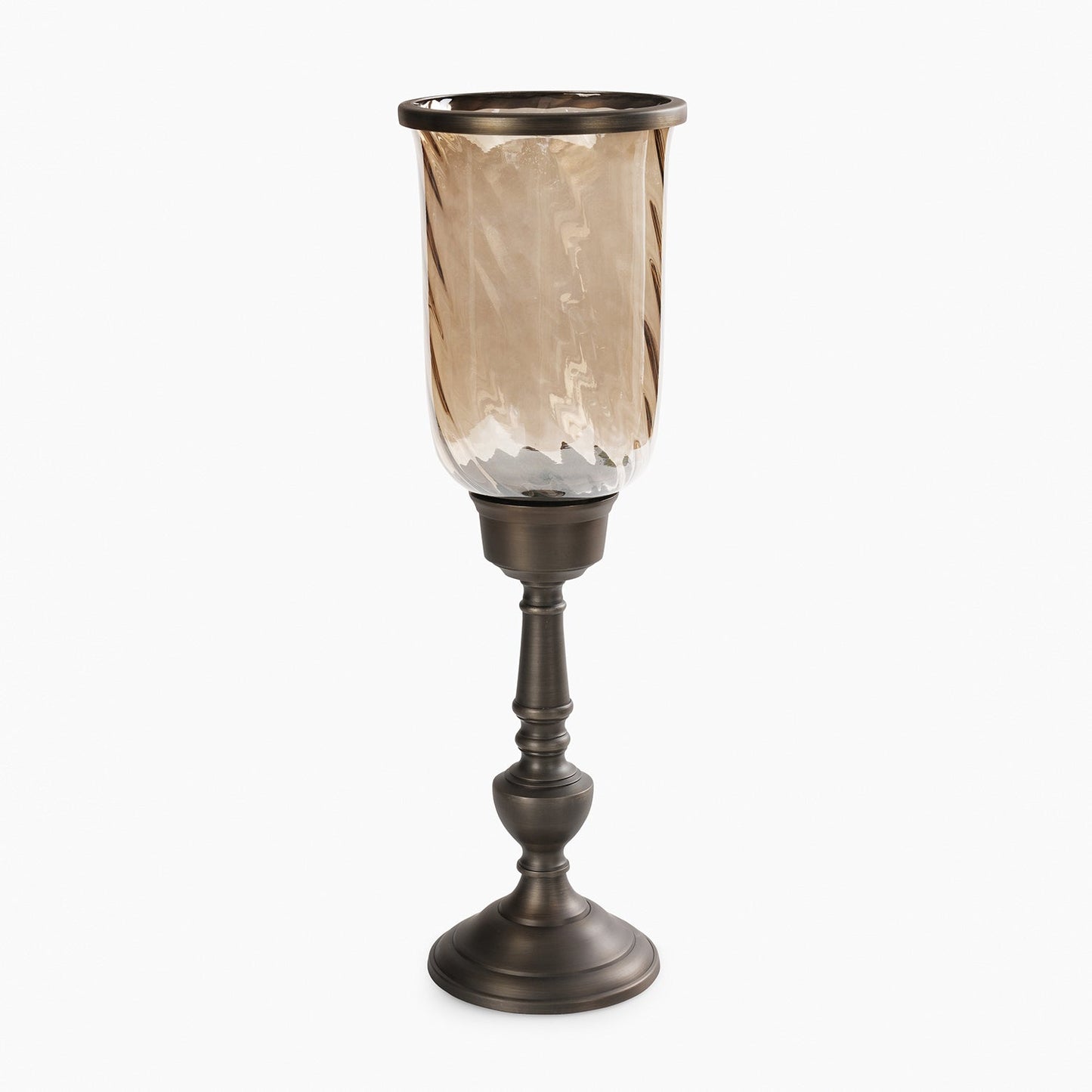 Brown Antique Textured Glass Candle Holder with Stand