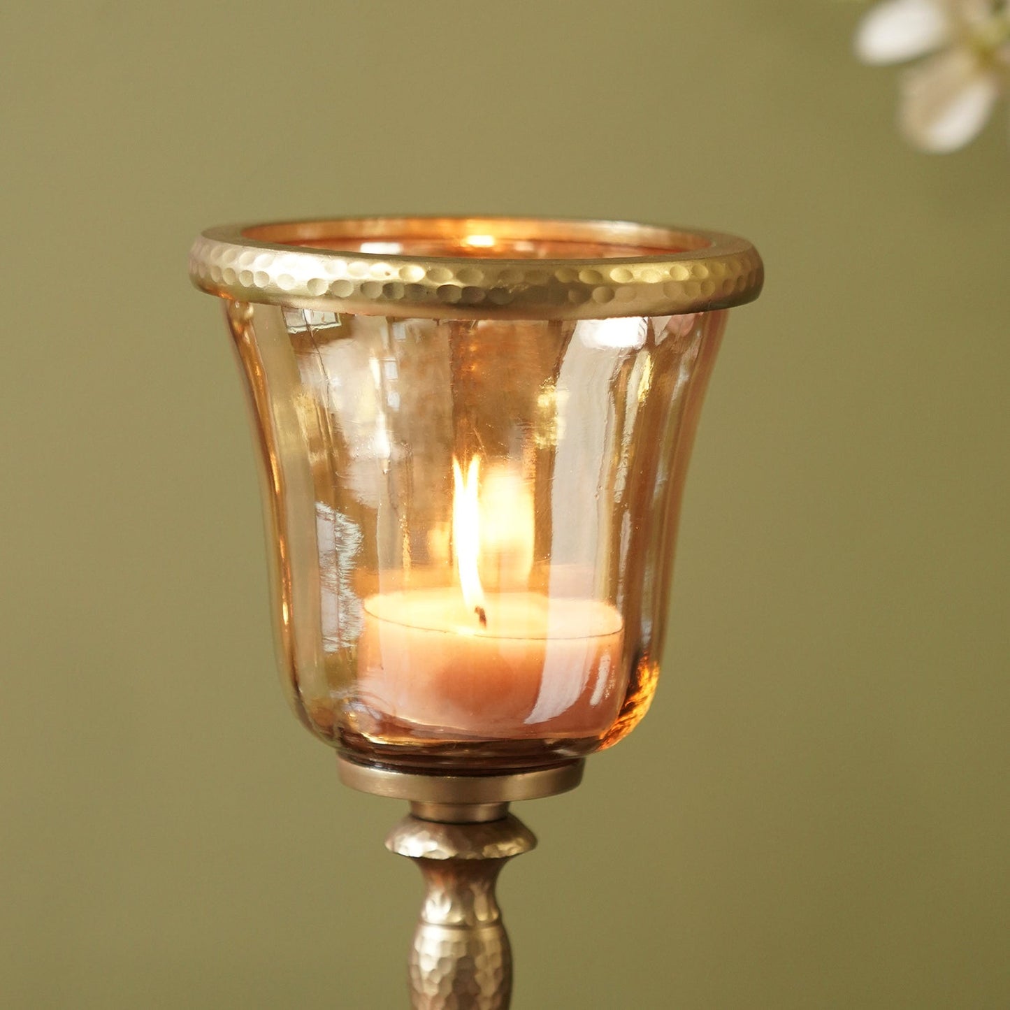 Amber & Gold Votive Candle Holder with Base - Large