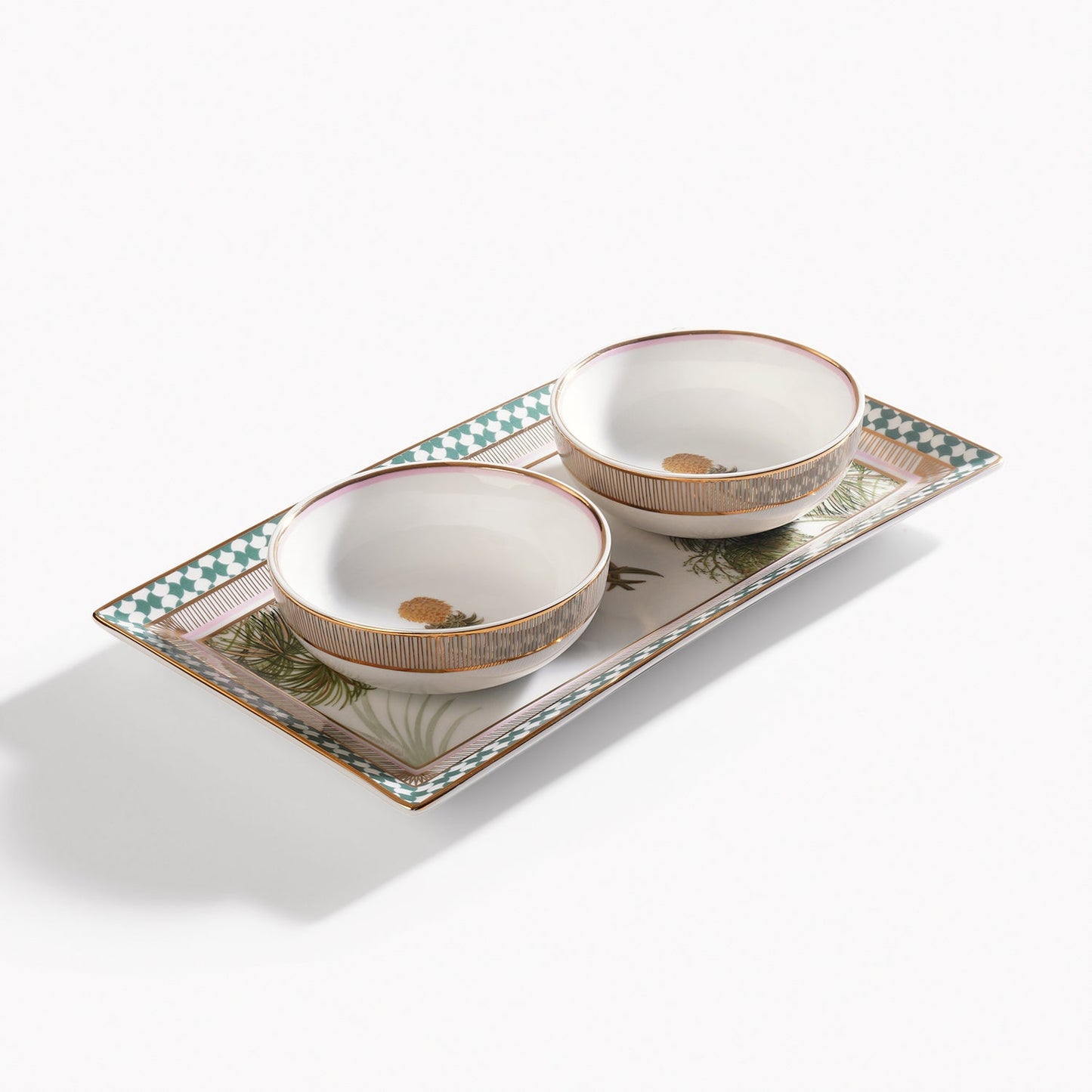 Multicoloured Ananas Print Porcelain Tray with Bowls
