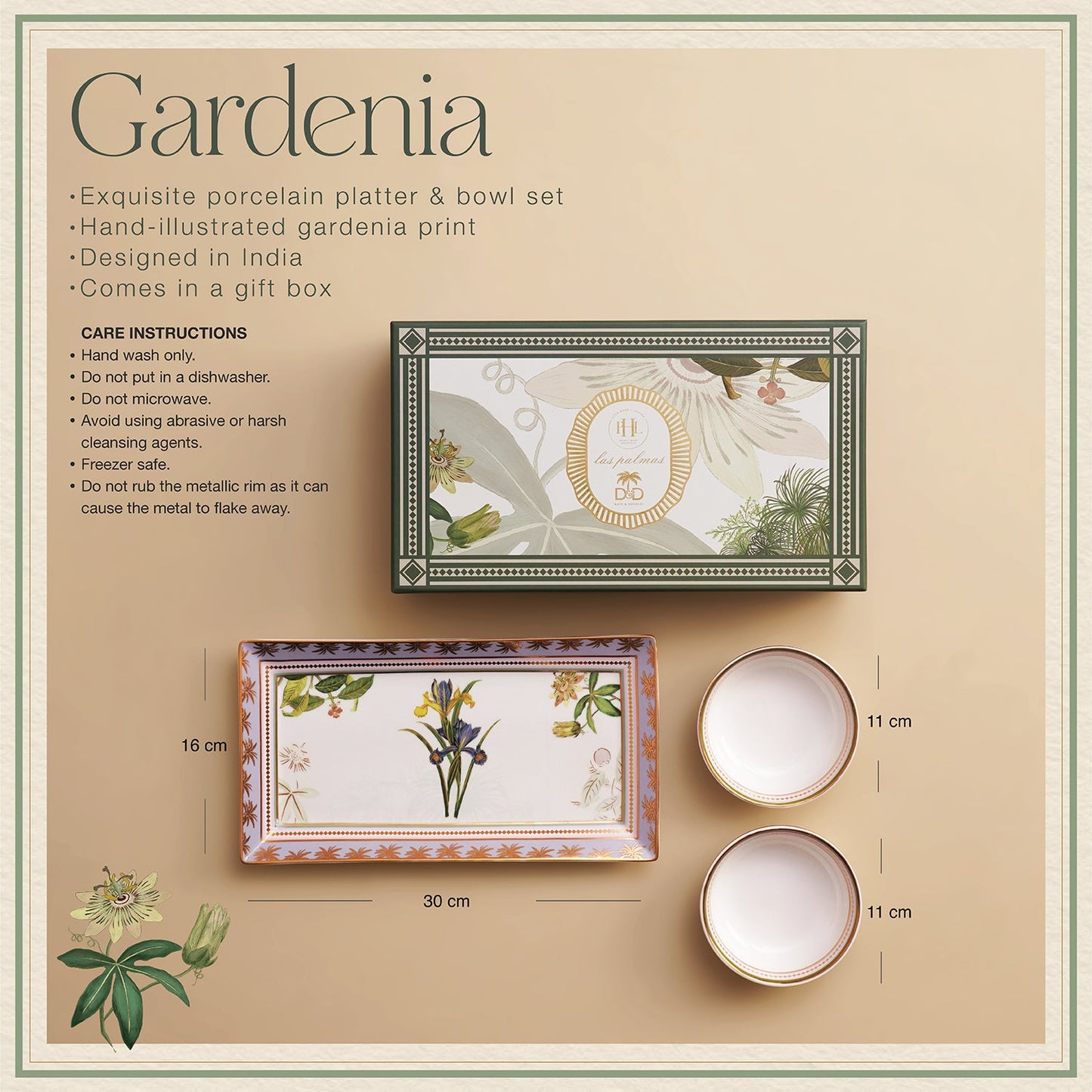 Lilac & White Gardenia Print Porcelain Tray with Bowls