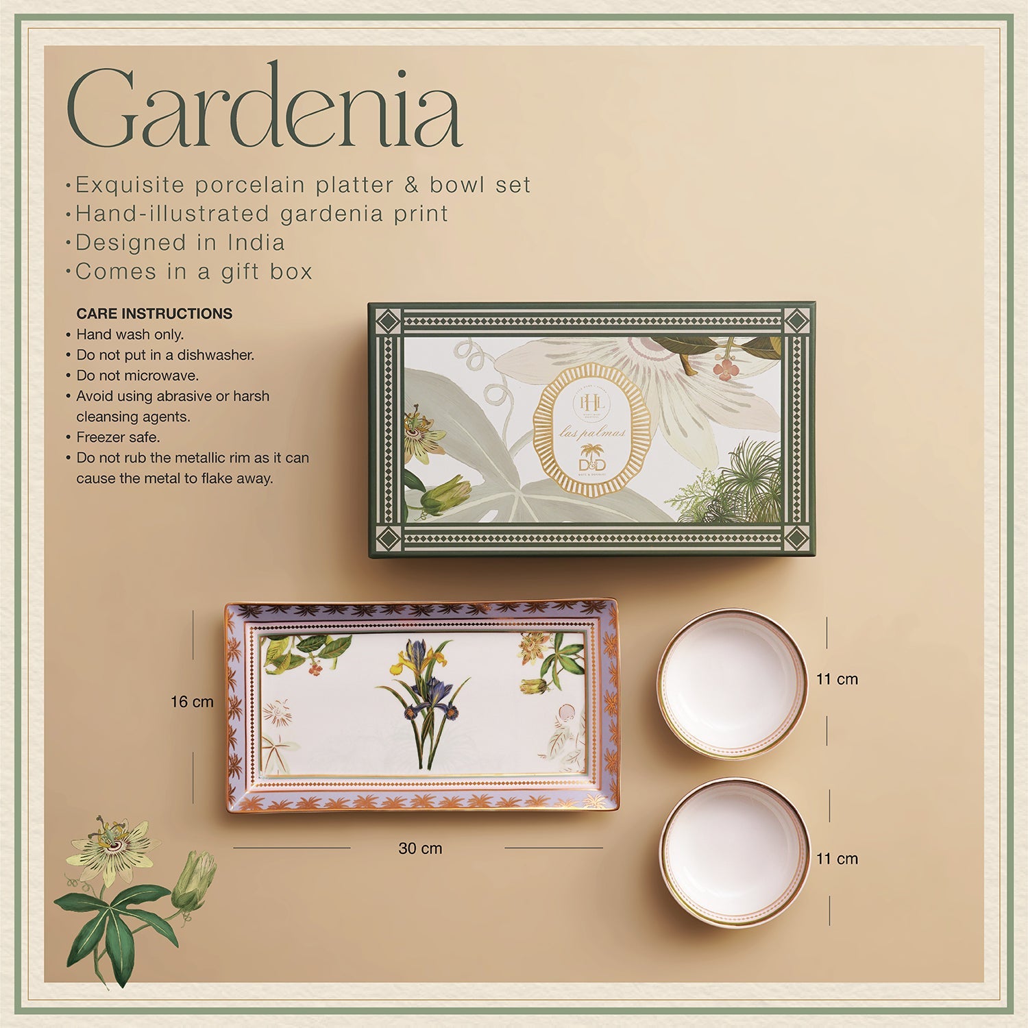 Lilac & White Gardenia Print Porcelain Tray with Bowls
