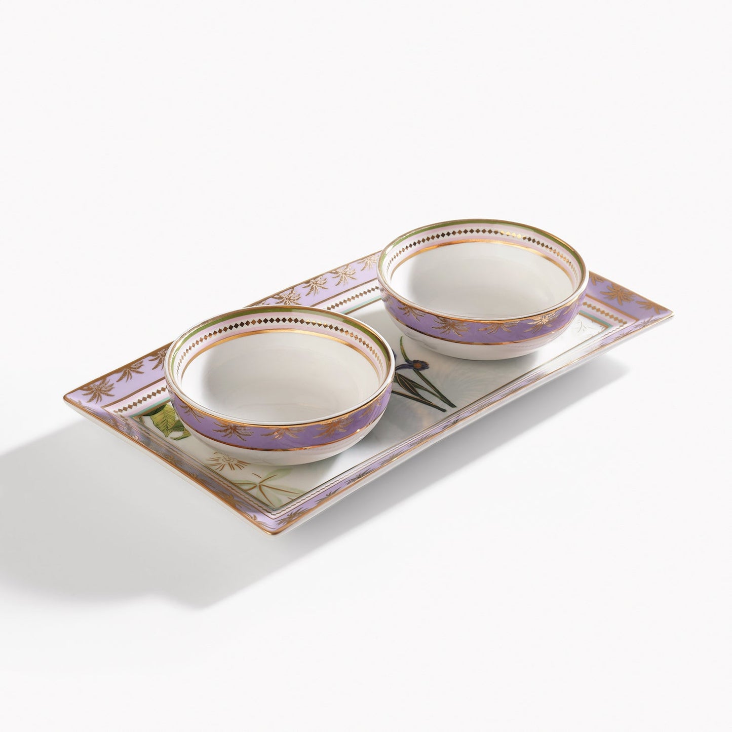 Lilac & White Gardenia Print Porcelain Tray with Bowls