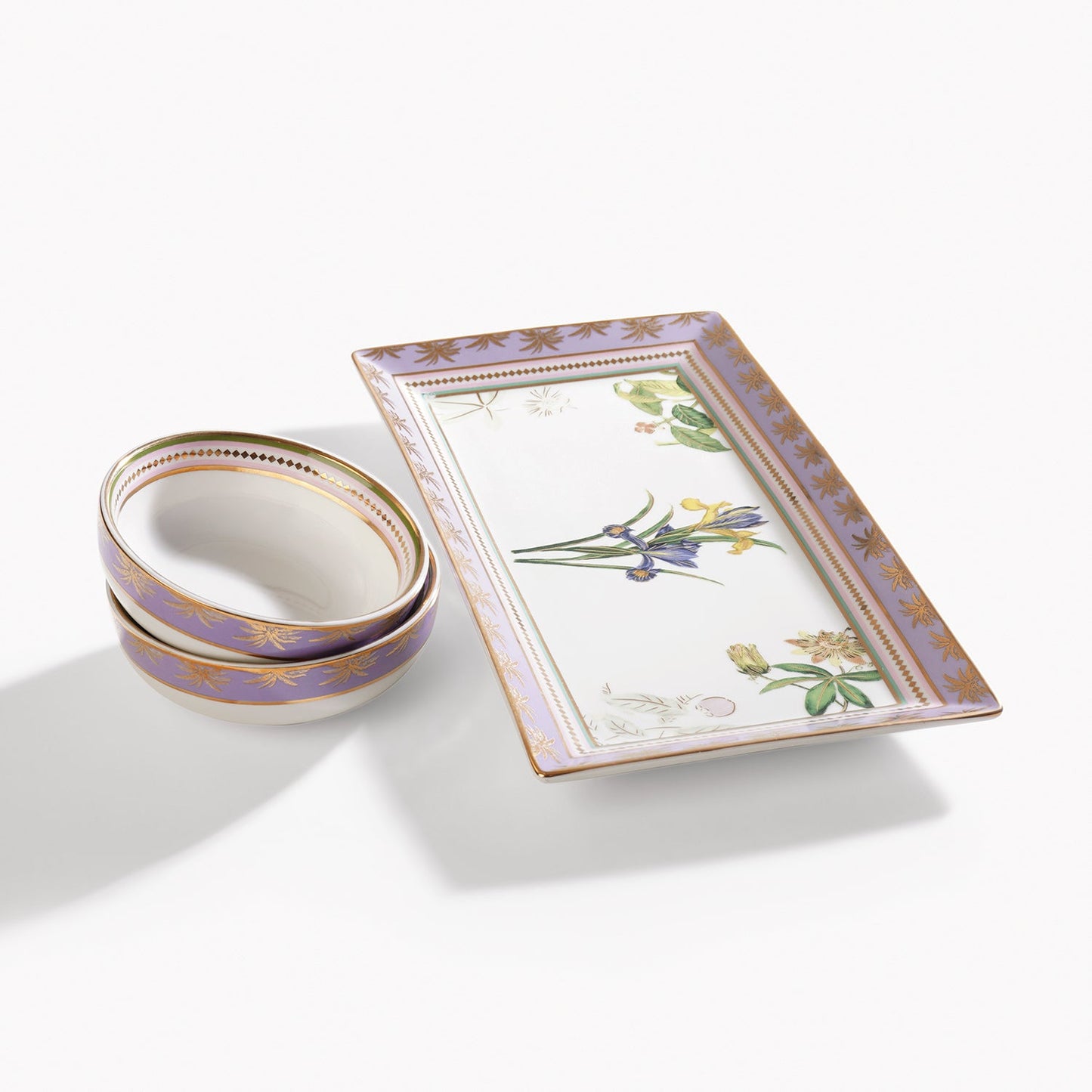 Lilac & White Gardenia Print Porcelain Tray with Bowls