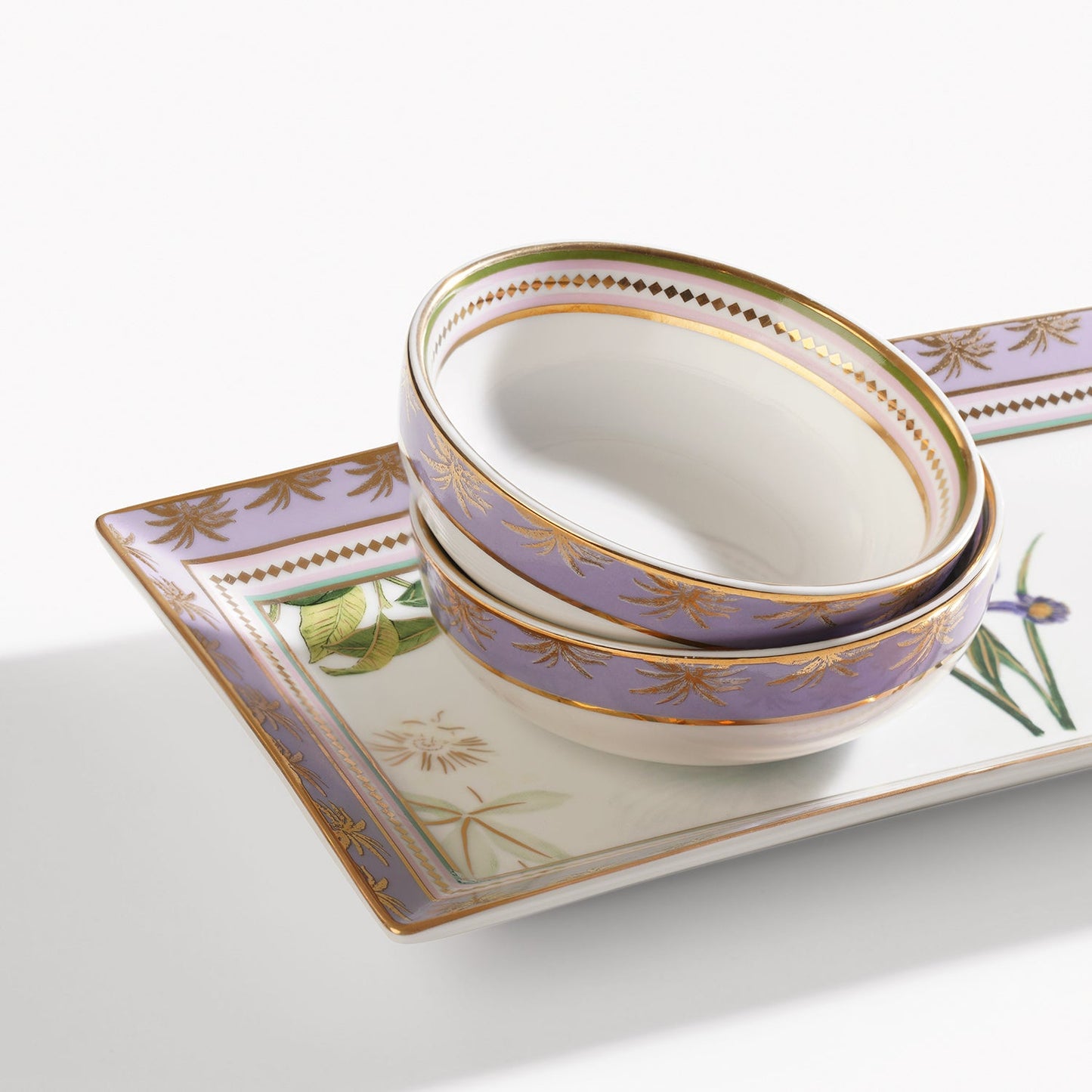 Lilac & White Gardenia Print Porcelain Tray with Bowls