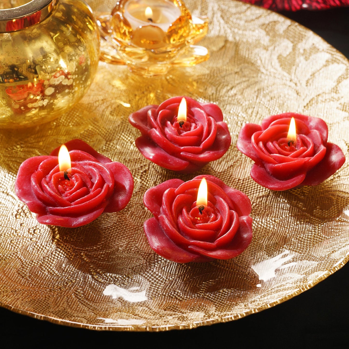Set of 4 Red Flower Shaped Candles