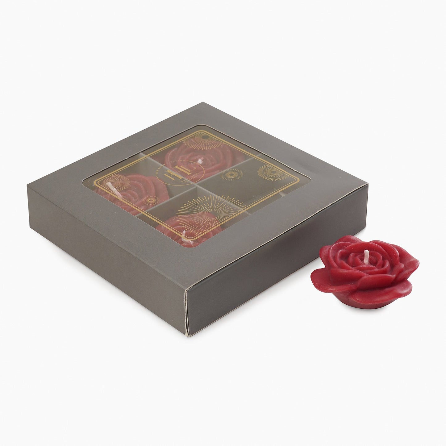 Set of 4 Red Flower Shaped Candles