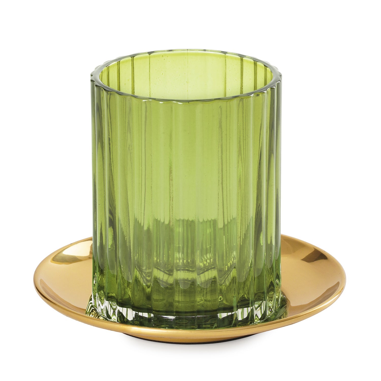 Green Textured Glass Candle Holder with Base