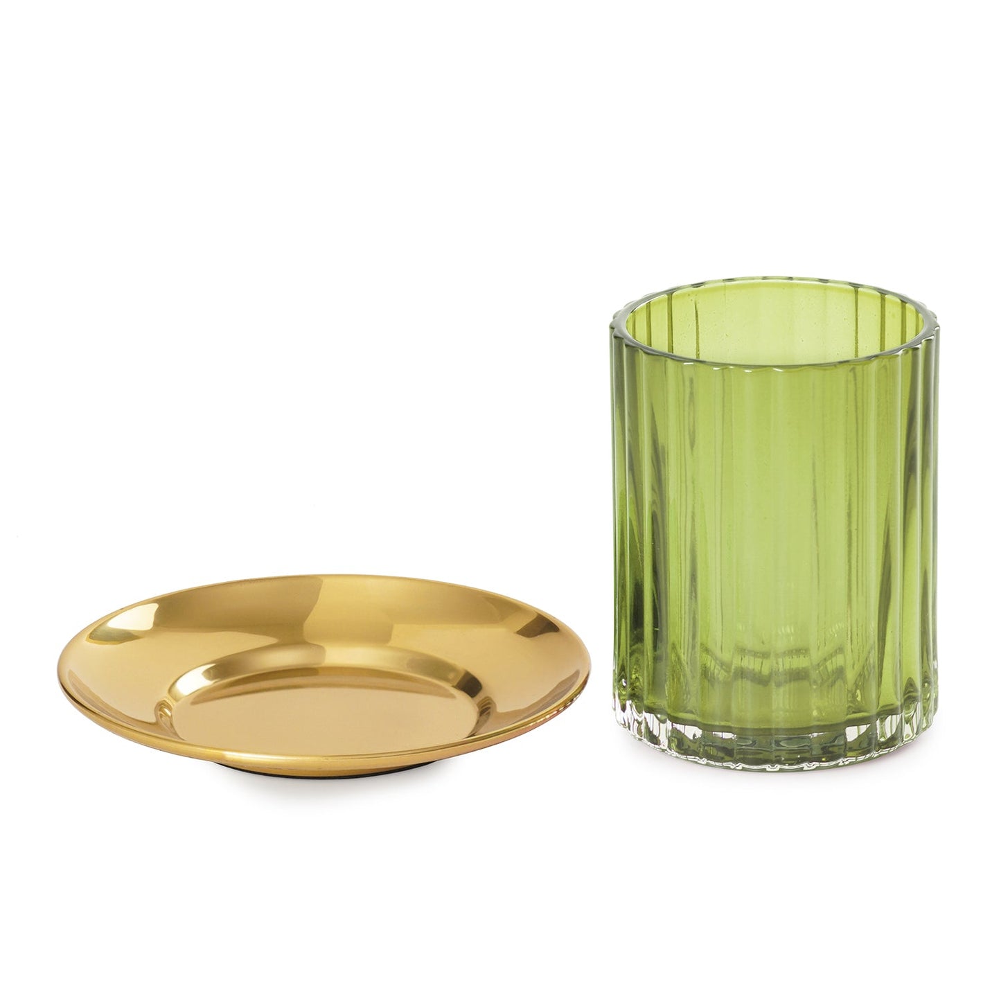 Green Textured Glass Candle Holder with Base