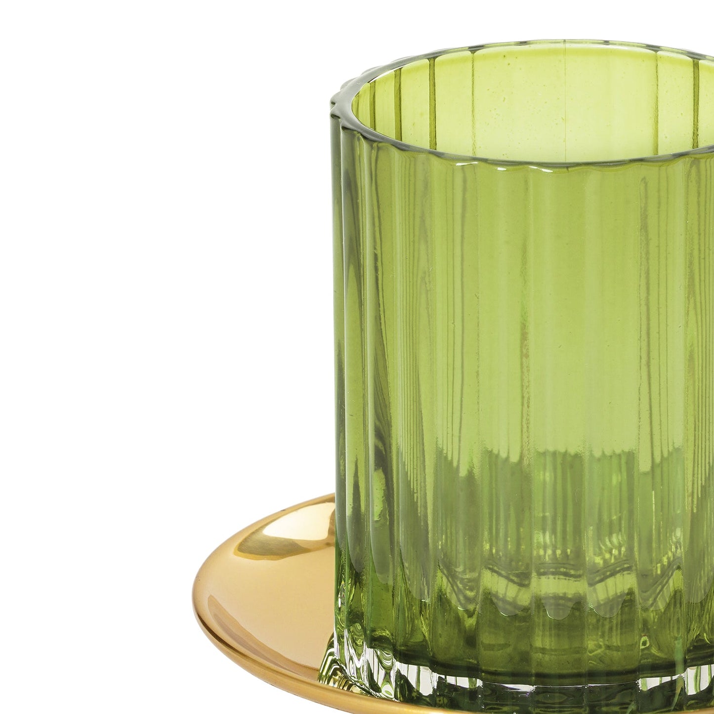Green Textured Glass Candle Holder with Base