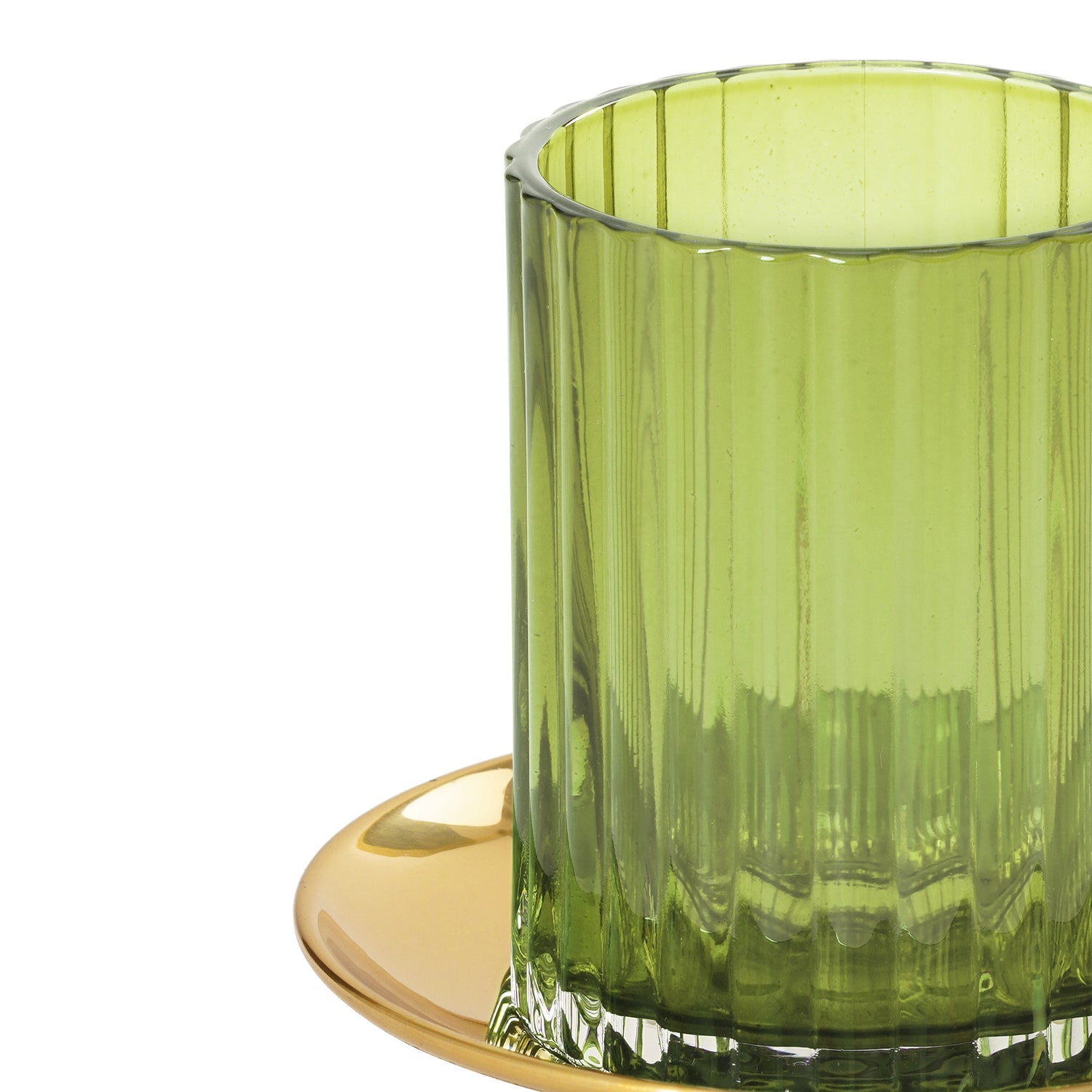 Green Textured Glass Candle Holder with Base