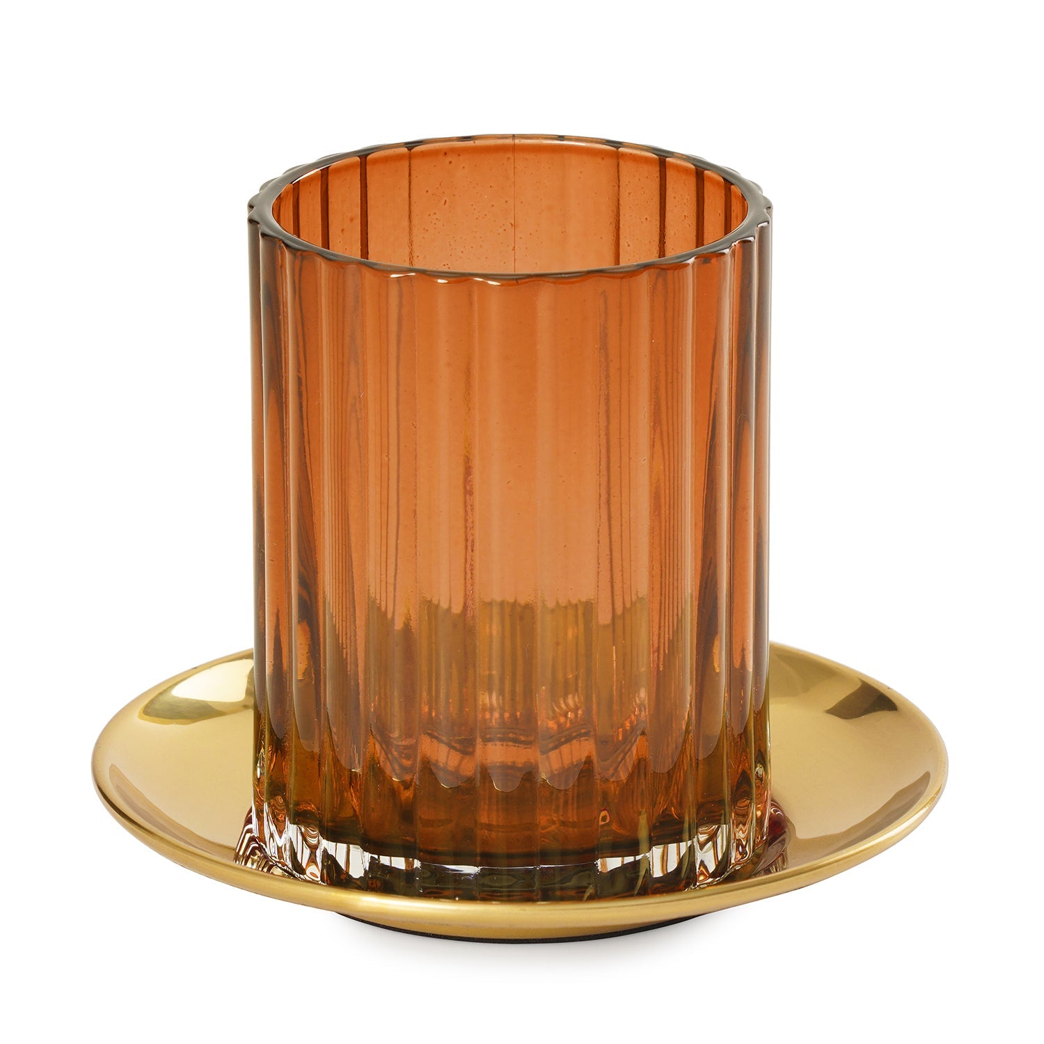 Brown Textured Glass Candle Holder with Base
