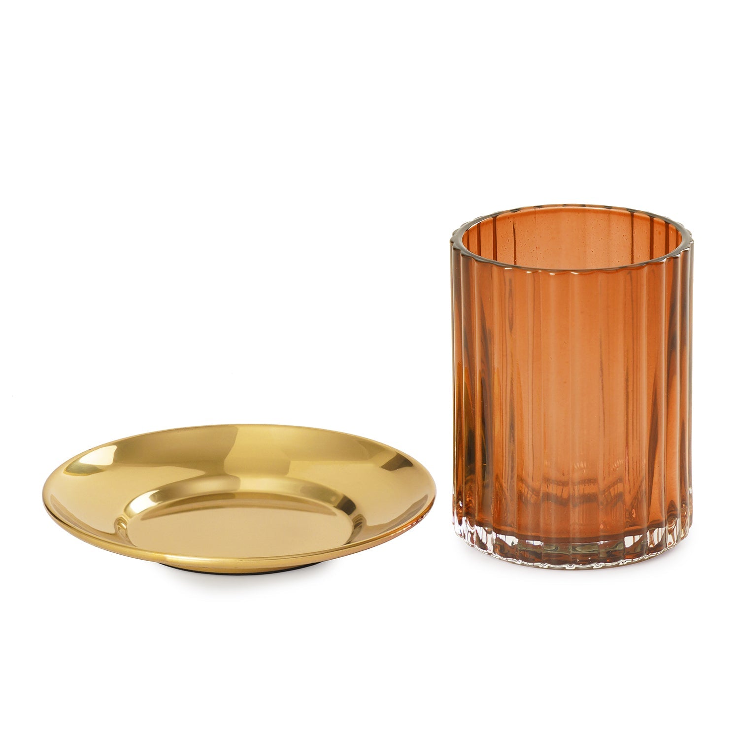 Brown Textured Glass Candle Holder with Base