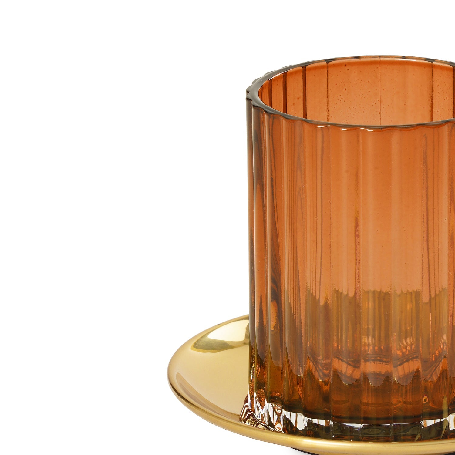 Brown Textured Glass Candle Holder with Base