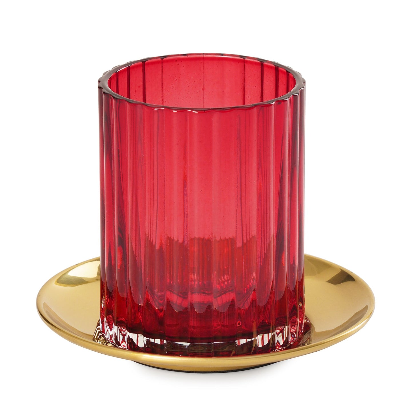 Red Textured Glass Candle Holder with Base