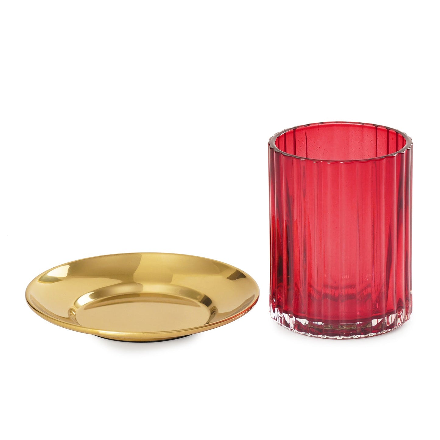 Red Textured Glass Candle Holder with Base
