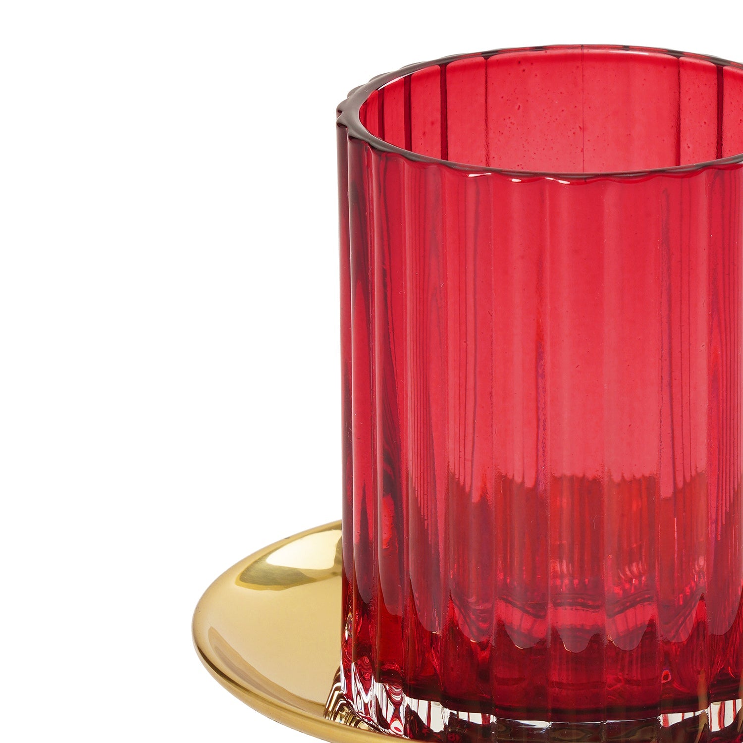 Red Textured Glass Candle Holder with Base