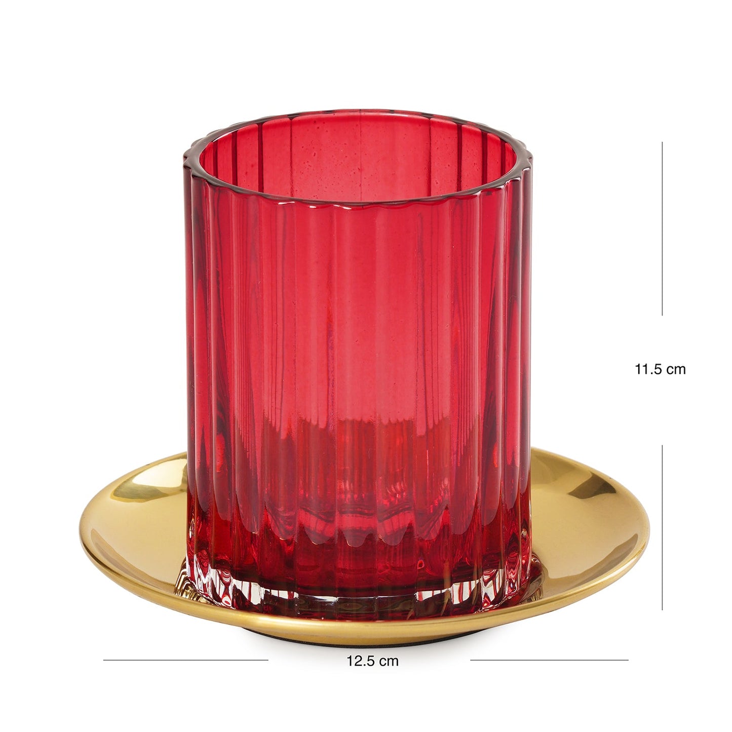 Red Textured Glass Candle Holder with Base