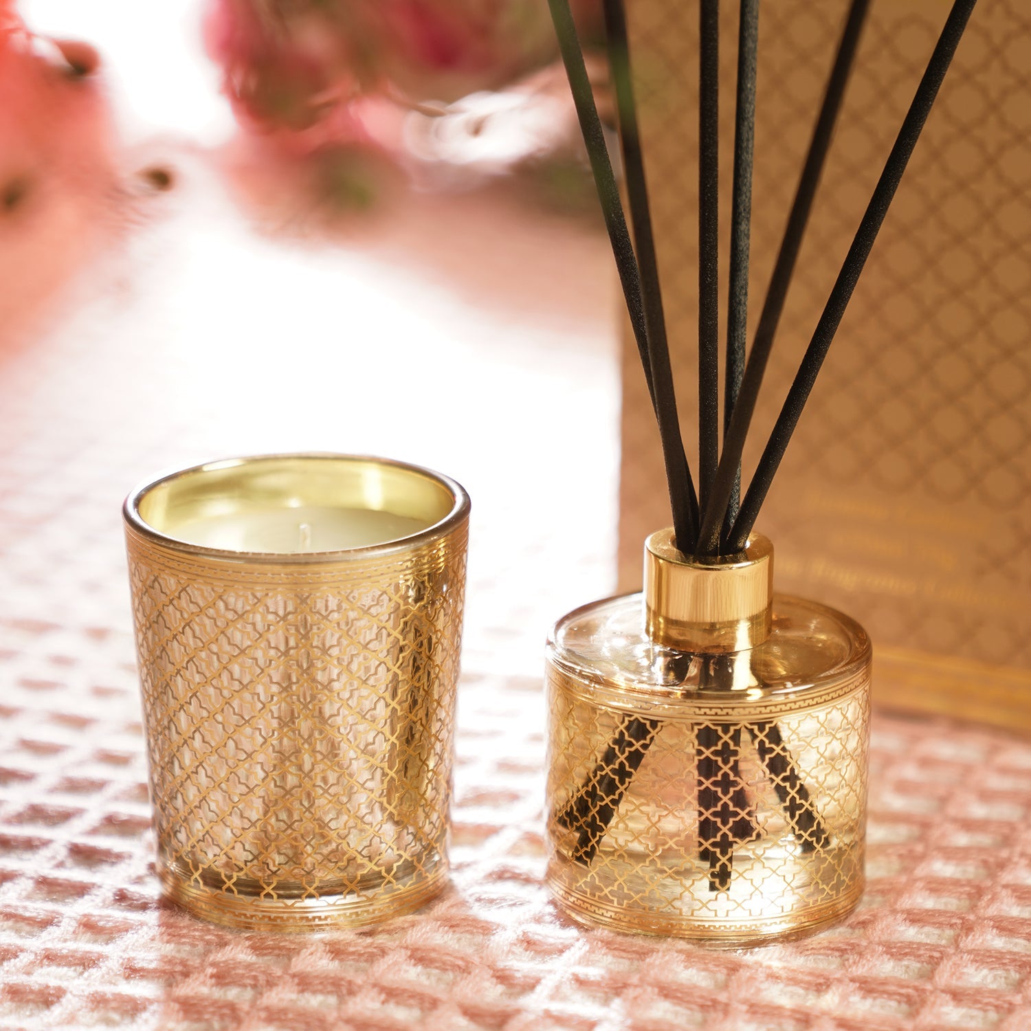 Gold Jasmine Garland Candle & Diffuser Set