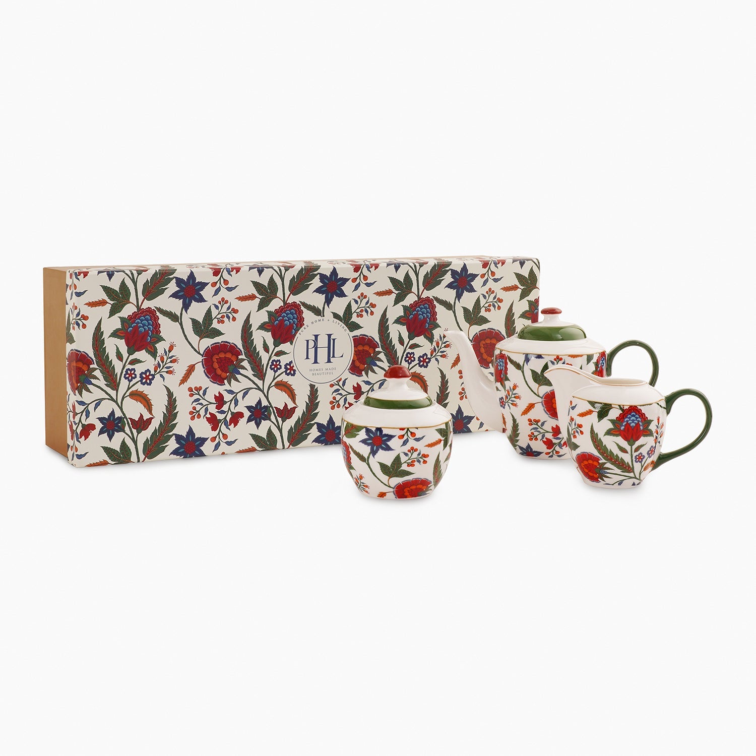 Multicoloured Bone China Floral Pattern Tea Set