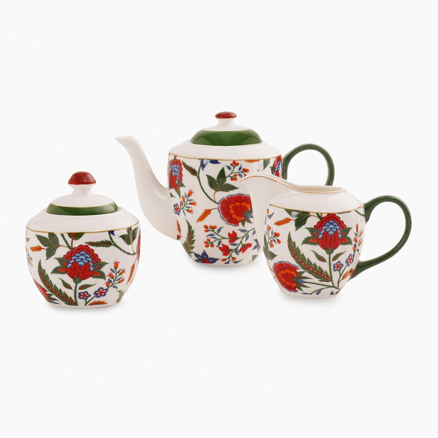 Multicoloured Bone China Floral Pattern Tea Set