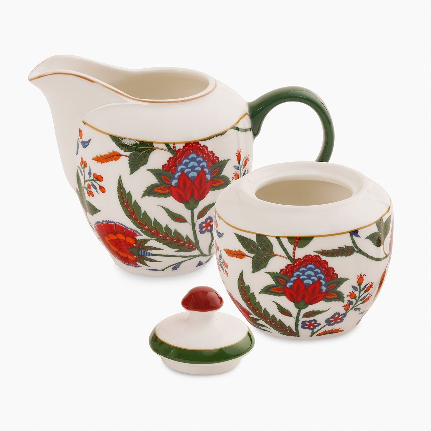 Multicoloured Bone China Floral Pattern Tea Set
