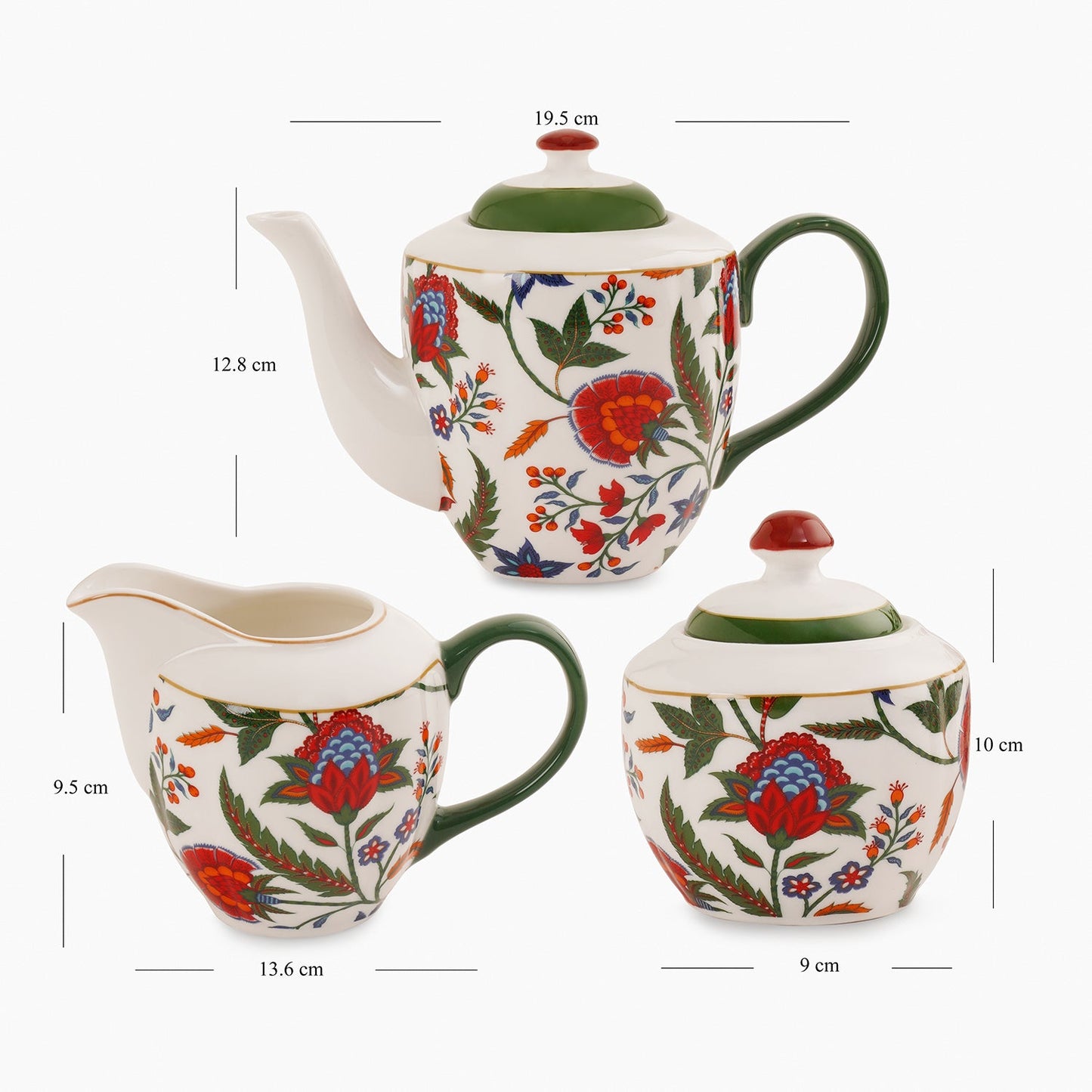 Multicoloured Bone China Floral Pattern Tea Set